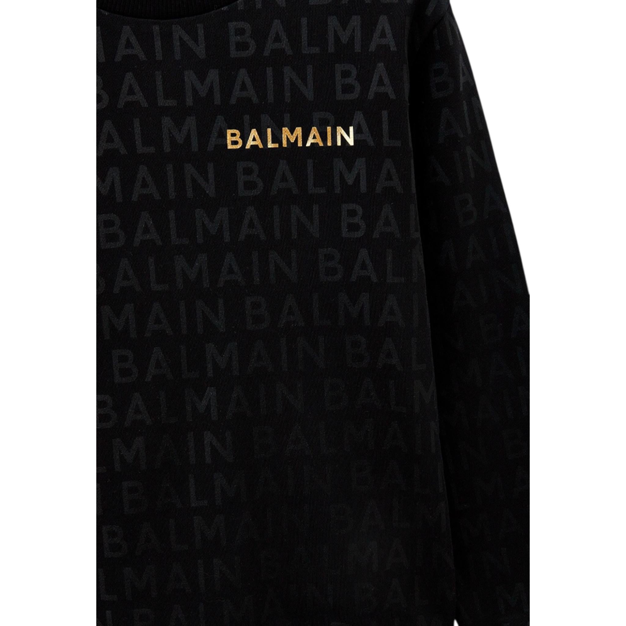Balmain Felpa Girocollo Tinta Unita Logata per Bambino BT4P90 NERO BALMAIN 