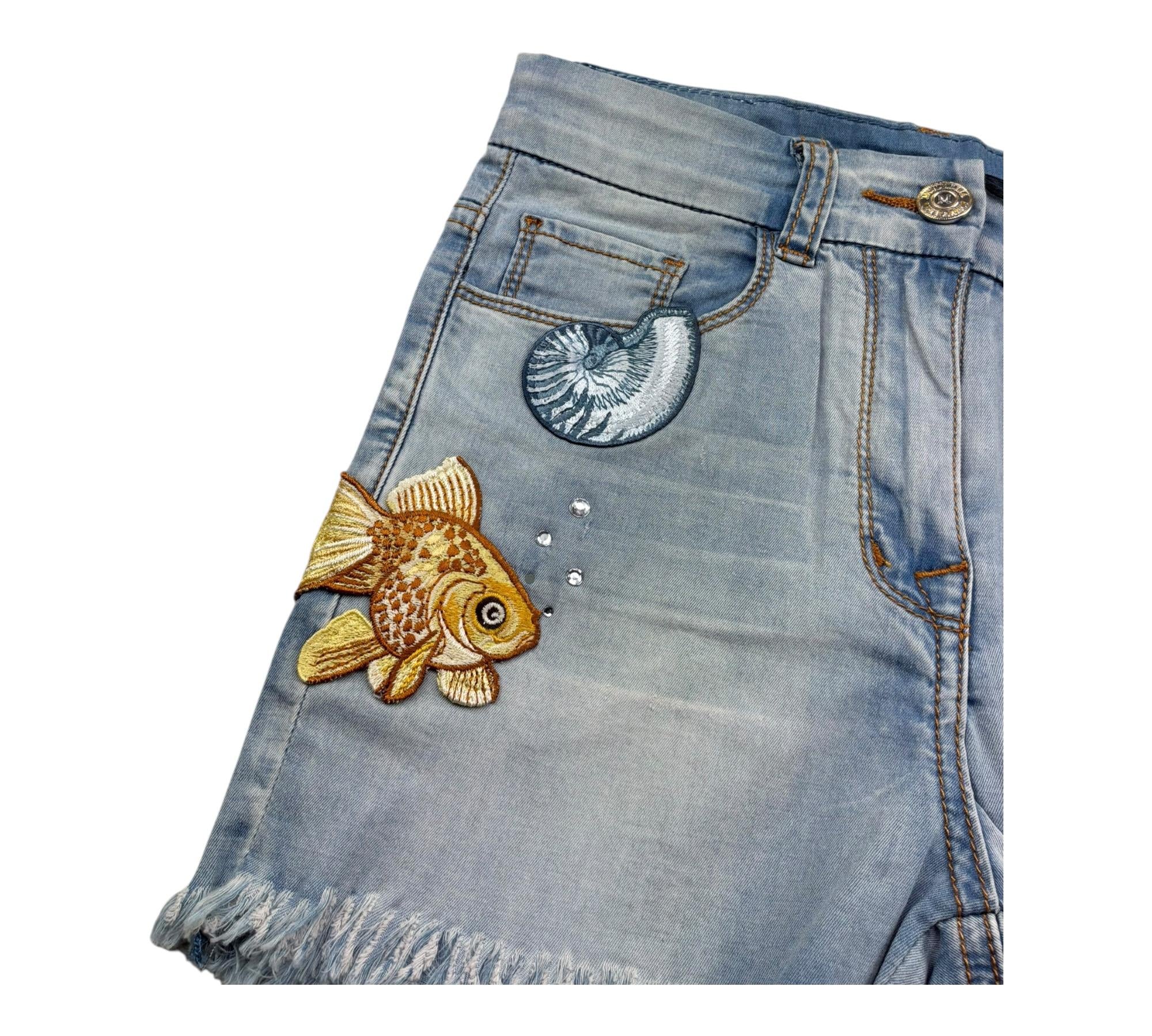 Monnalisa Short In Denim Tinta Unita con Ricami per Bambina 191403R2 AZZURRO MONNALISA 