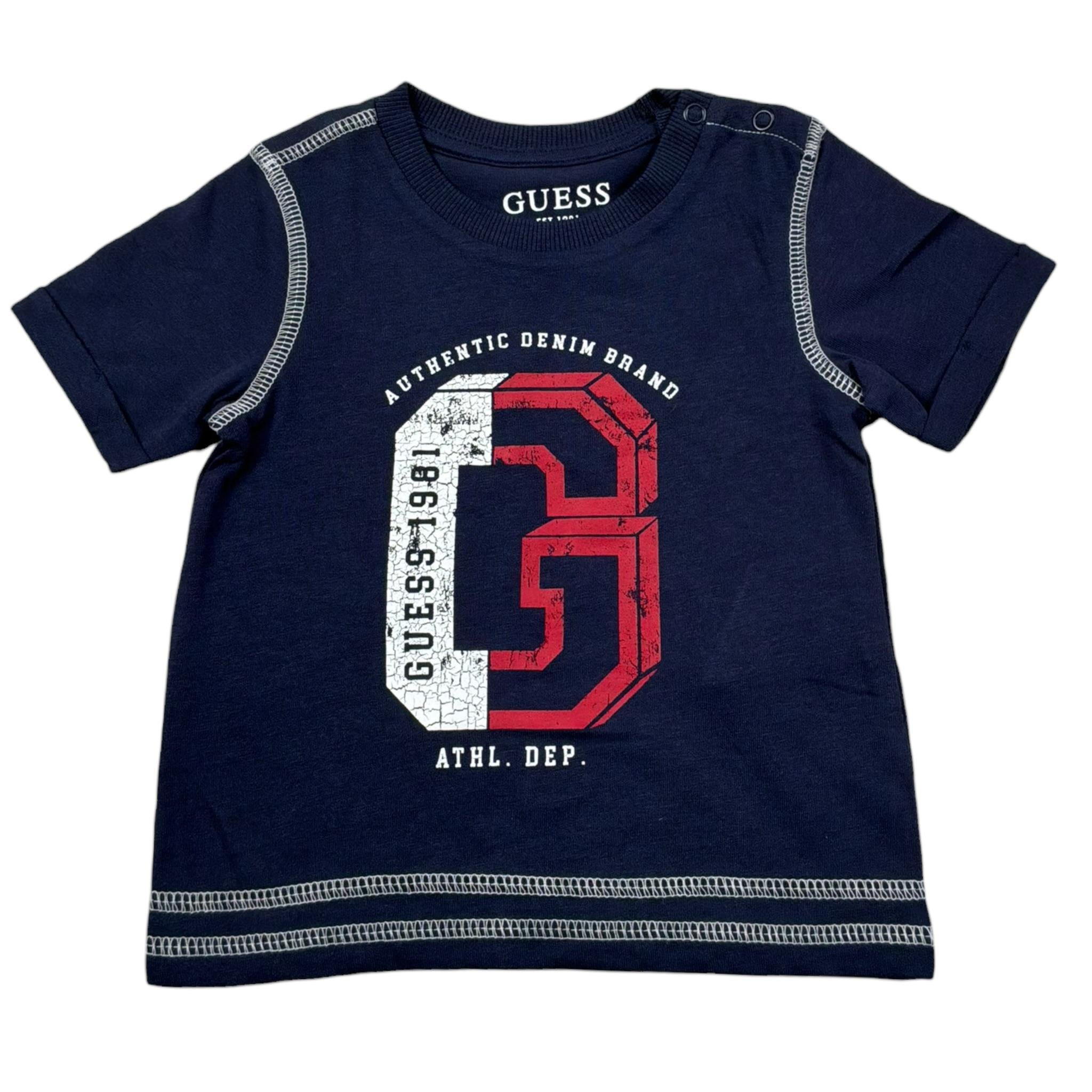 Guess T-Shirt Girocollo Tinta Unita con Stampa per Neonato N1RI15K8HM0 BLU GUESS 