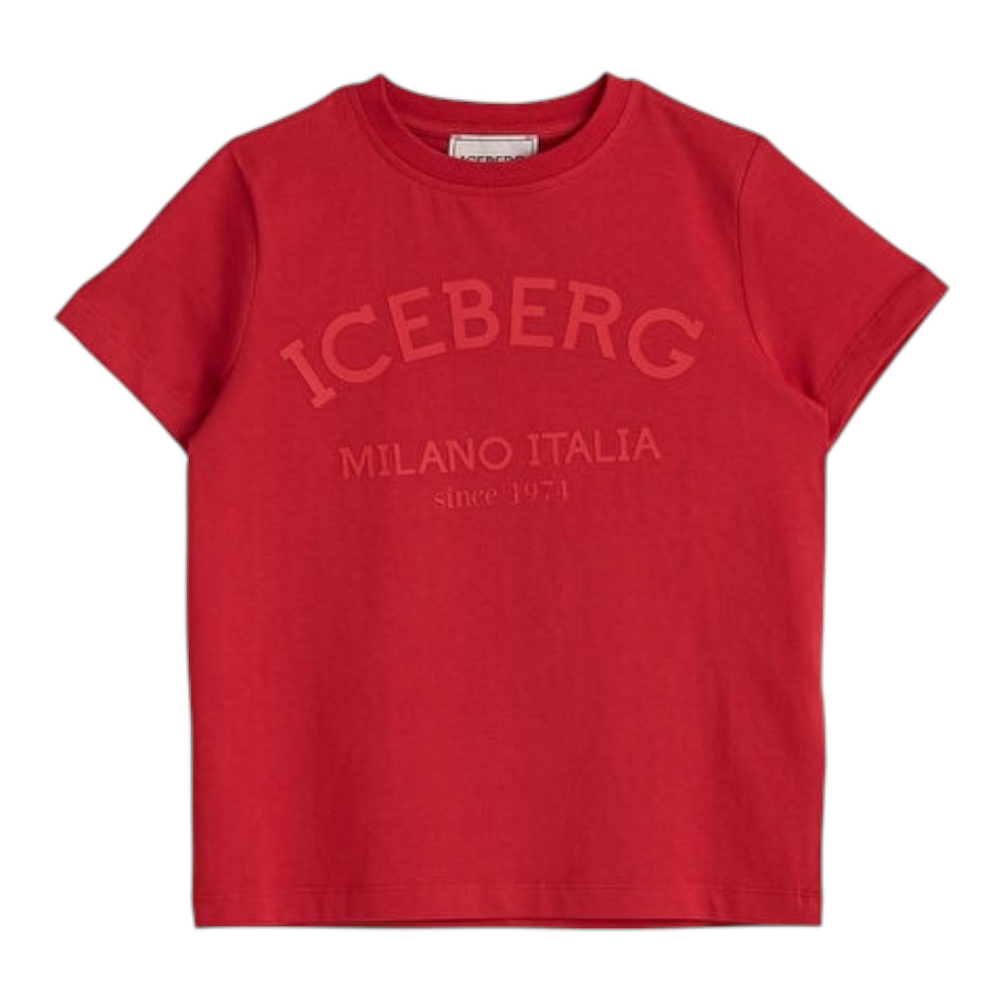 Iceberg T-Shirt Girocollo Tinta Unita con Stampa per Bambino TSICE5126JX ROSSO ICEBERG 