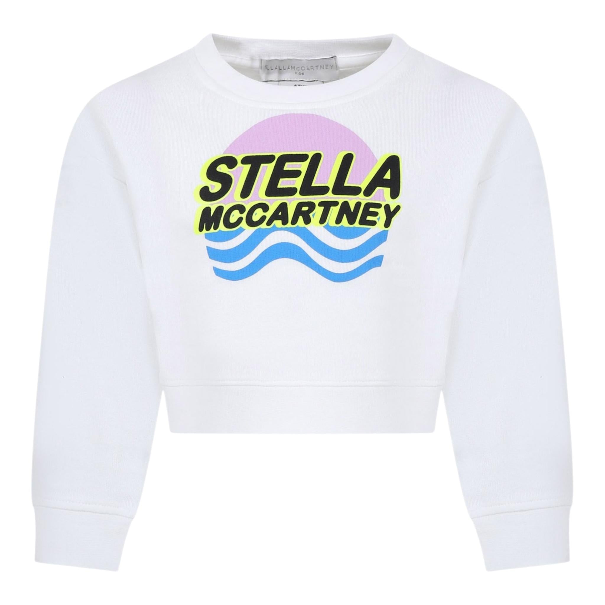 STELLA McCARTNEY felpa chiusa girocollo tinta unita con stampa in contrasto Bianco per Bambina TU4C90 BIANCO STELLA McCARTNEY 