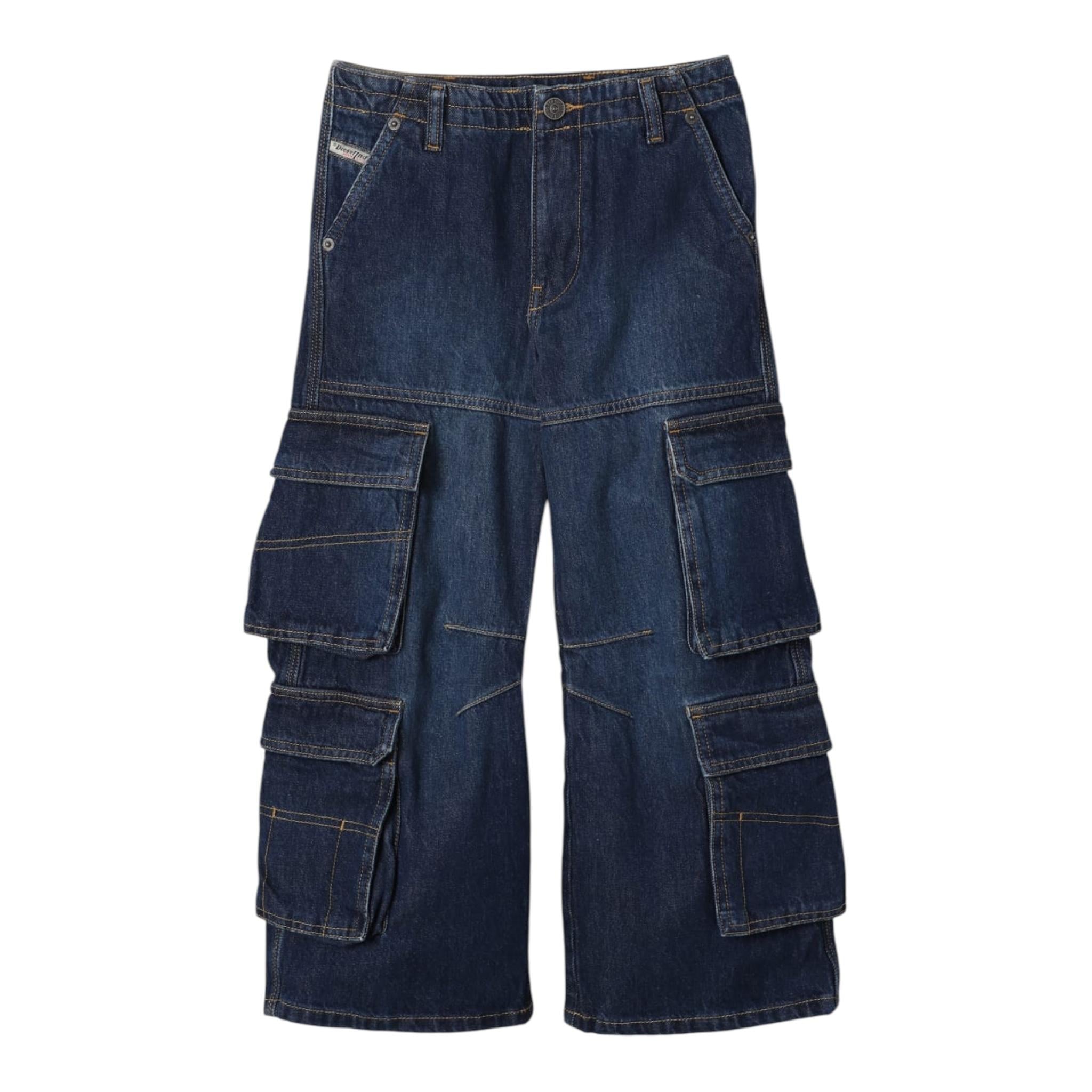 DIESEL jeans tinta unita modello palazzo/cargo Blu per Bambina J01725 BLU DIESEL 