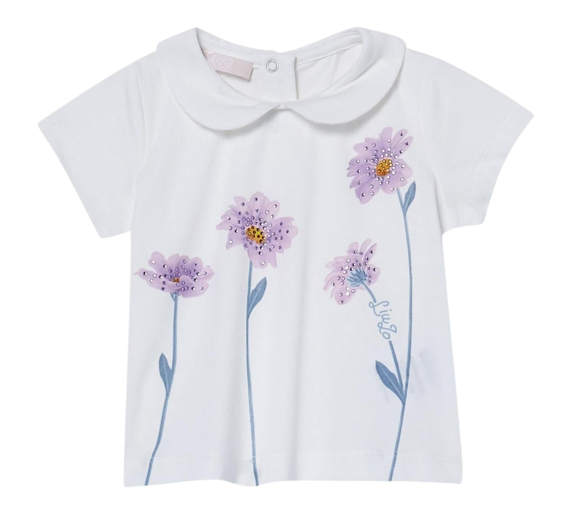 Liu Jo T-Shirt Girocollo Tinta Unita con Stampe per Neonata HA5045X BIANCO LIU JO 