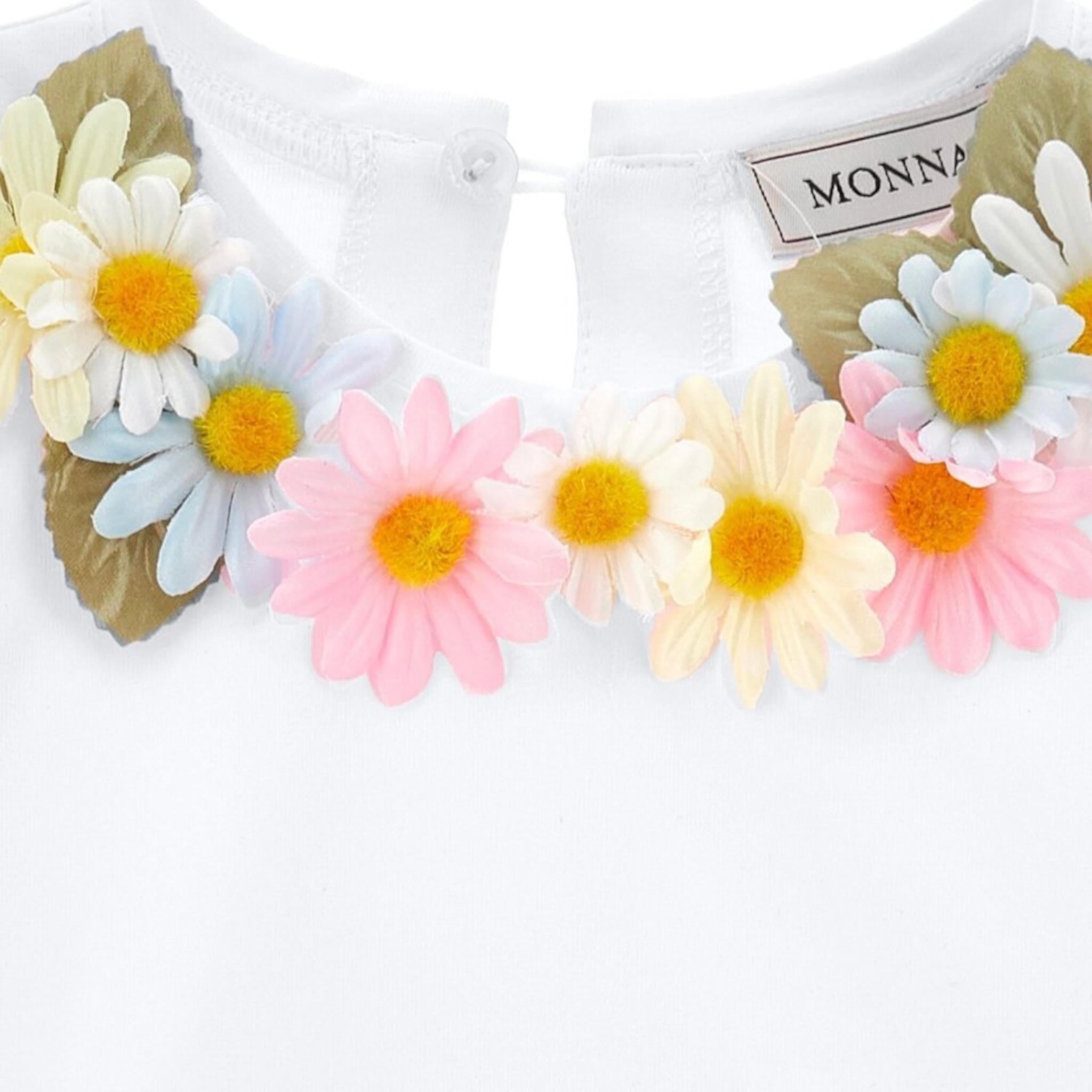Monnalisa T-Shirt Girocollo Tinta Unita con Applicazioni per Bambina 31E613X BIANCO MONNALISA 