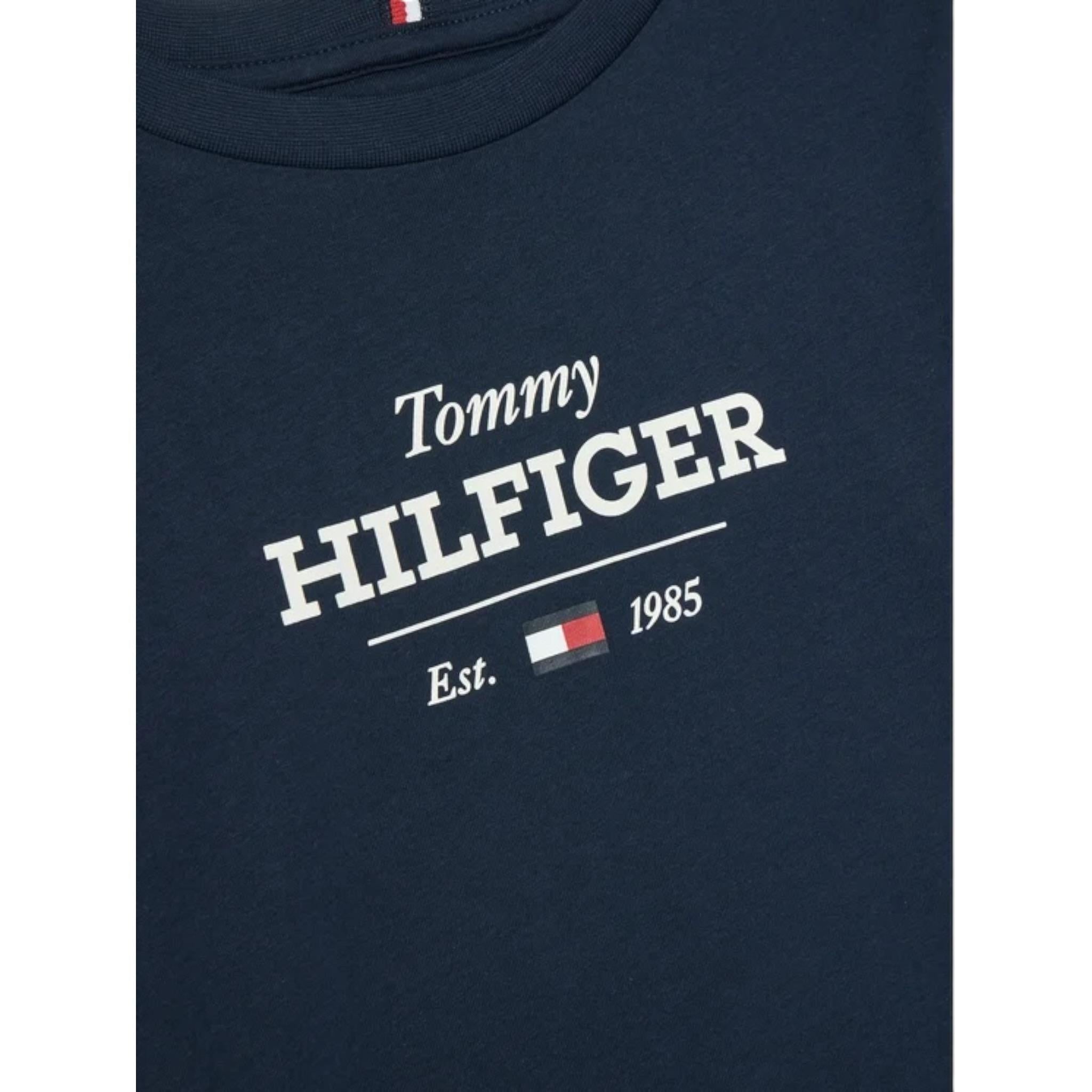 Tommy Hilfiger T-Shirt Girocollo Tinta Unita con Logo per Bambino KB0KB09356 BLU TOMMY HILFIGER 
