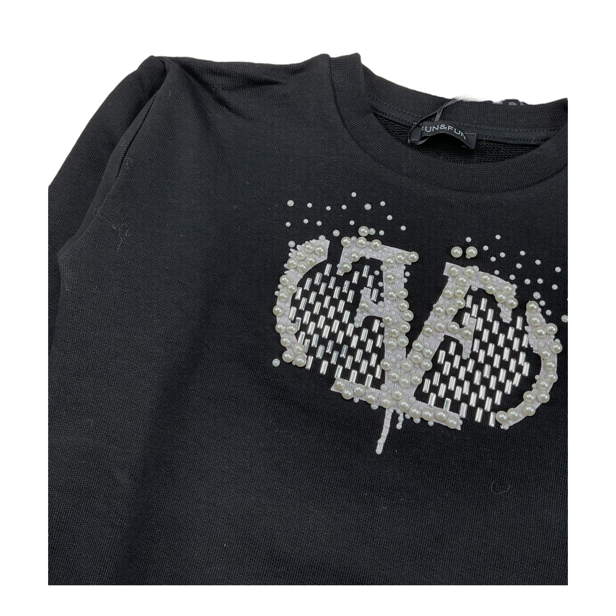 FUN & FUN abito felpa girocollo tinta unita con applicazioni Nero per Bambina FBDR00218 NERO FUN & FUN 