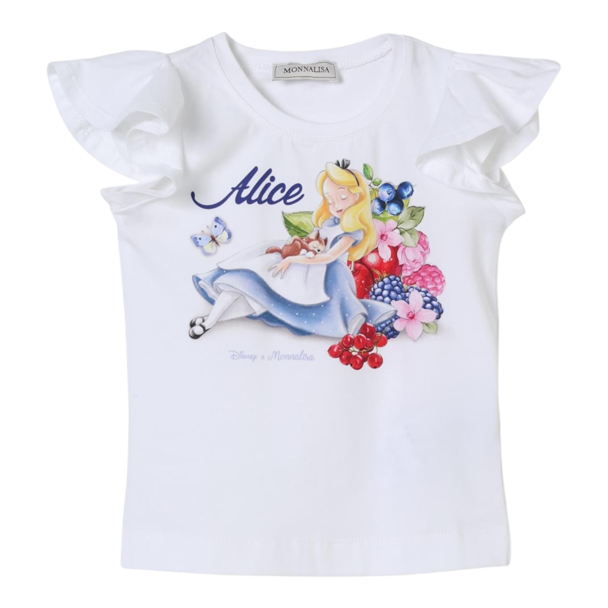 Monnalisa T-Shirt Girocollo con Stampa Brillantini E Rouches per Bambina 11E618X BIANCO MONNALISA 