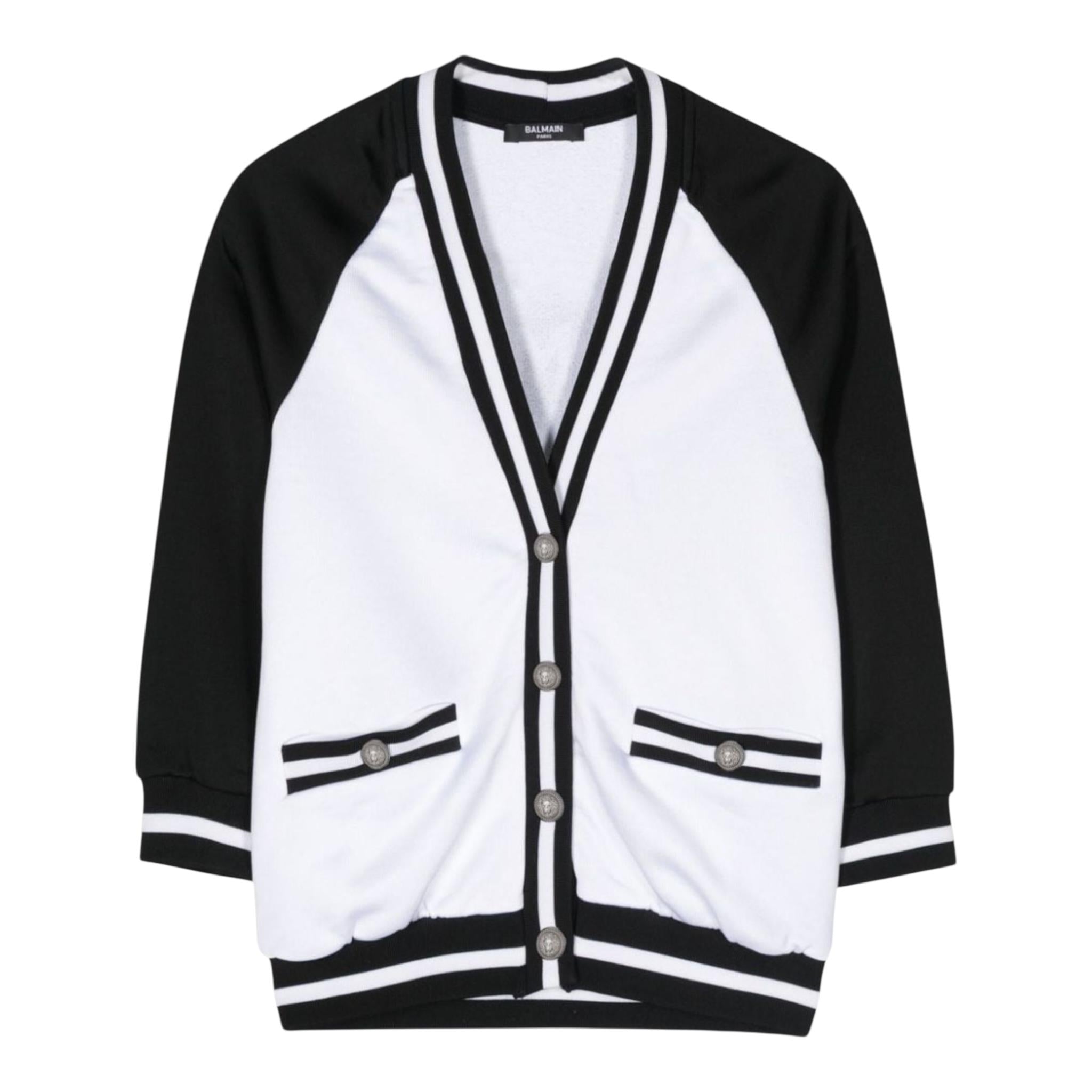 BALMAIN cardigan bicolore con profili in contrasto Bianco/nero per Bambino BU4A40 BIANCO/NERO BALMAIN 