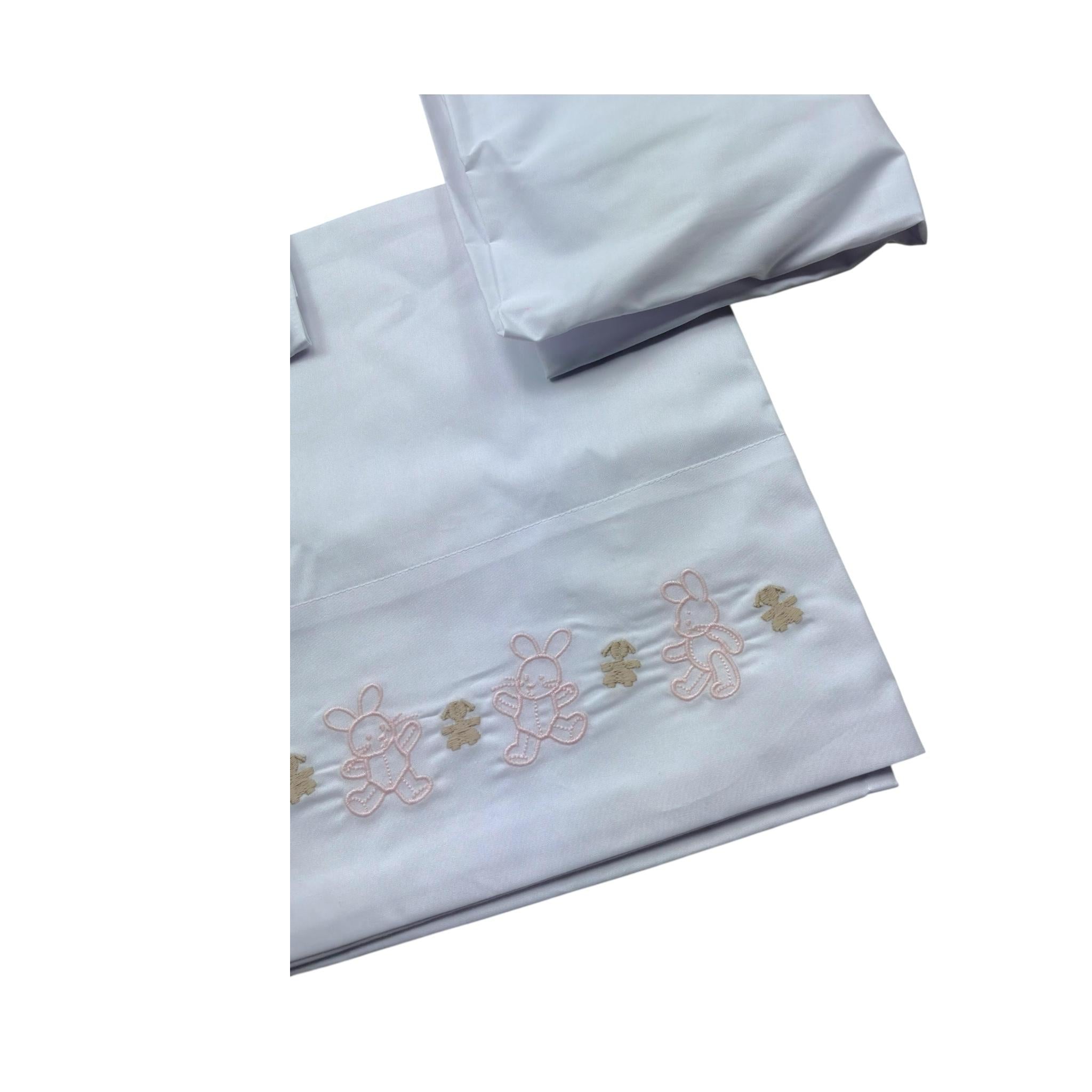 Le Bebe' Lenzuola Set 3 Pezzi Tinta Unita con Stampa per Neonata LBG6292 BIANCO LE BEBE' 