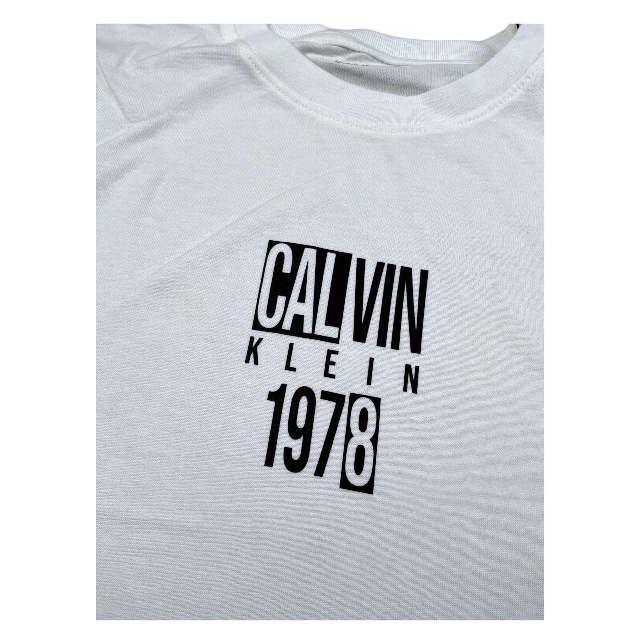Calvin Klein T-Shirt Girocollo Tinta Unita con Stampa per Bambino IB0IB02456X BIANCO CALVIN KLEIN 
