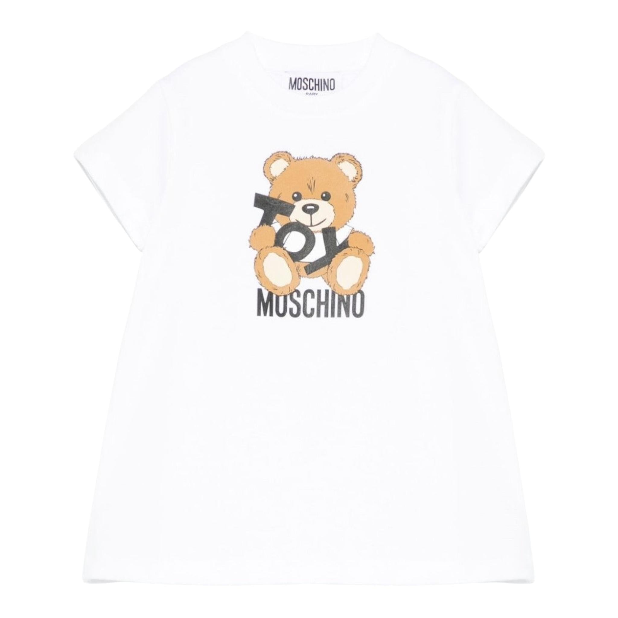 Moschino Abito Girocollo Tinta Unita con Stampa per Neonata MDV0C9 BIANCO MOSCHINO 