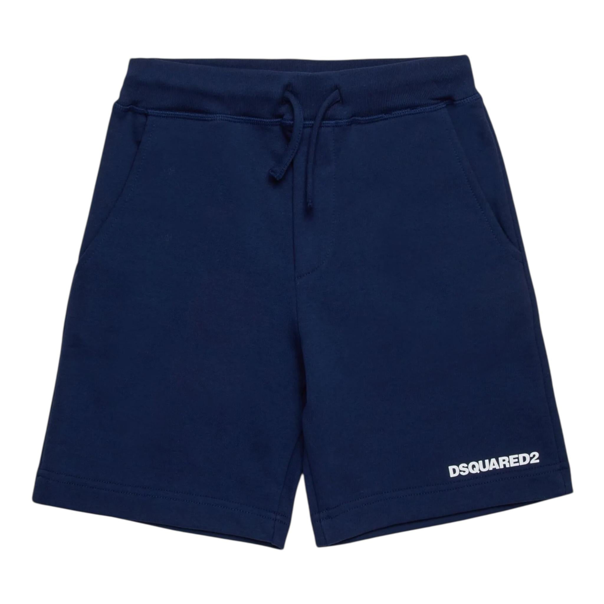 Dsquared2 Bermuda In Tuta Tinta Unita con Stampa per Bambino DQ2738XX BLU DSQUARED2 