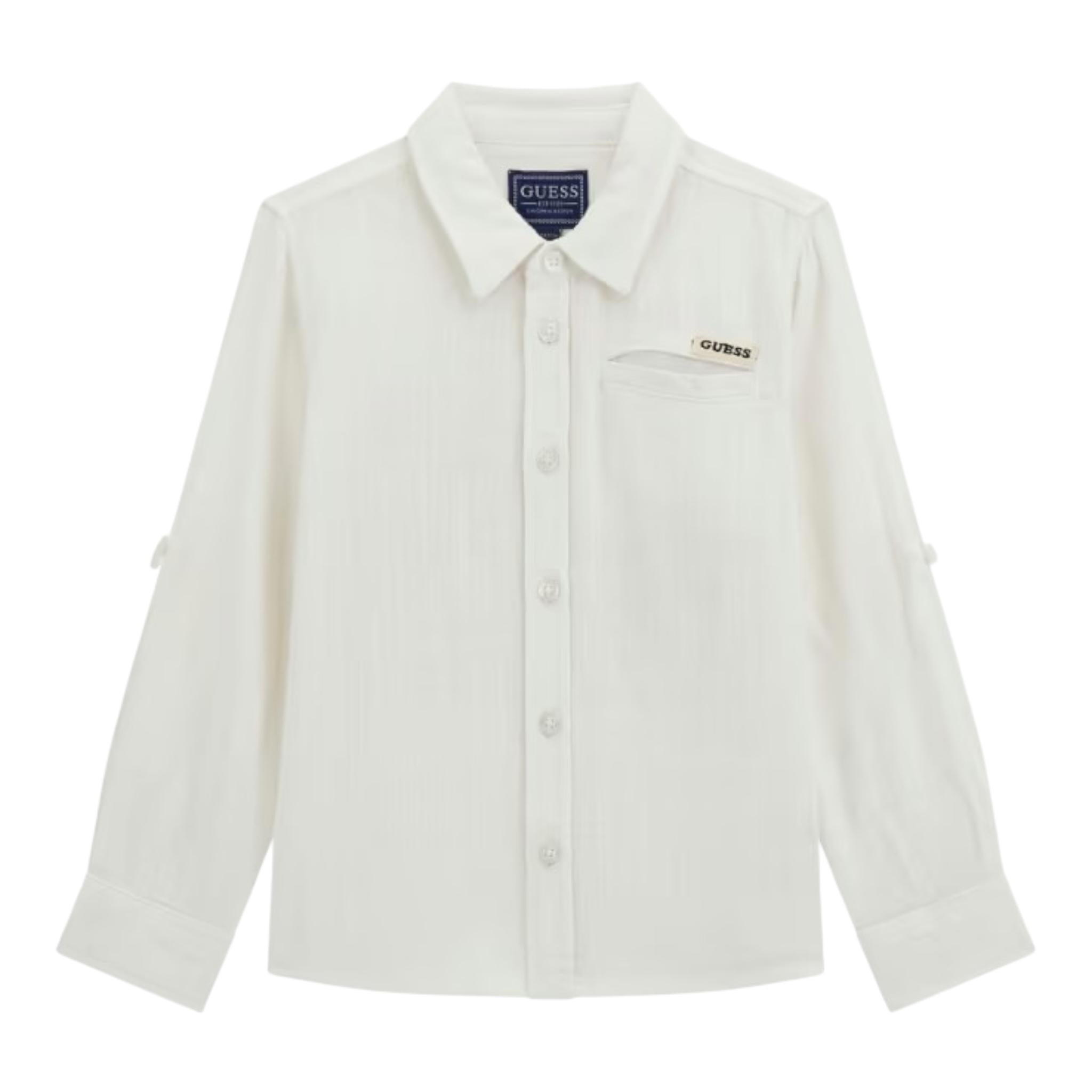 Guess Camicia Tinta Unita con Logo per Bambino N5GH00WFBT0 PANNA GUESS 