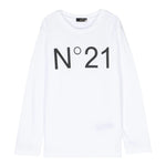 N°21 shirt girocollo tinta unita con logo Bianco per Bambino N21808 BIANCO N°21 