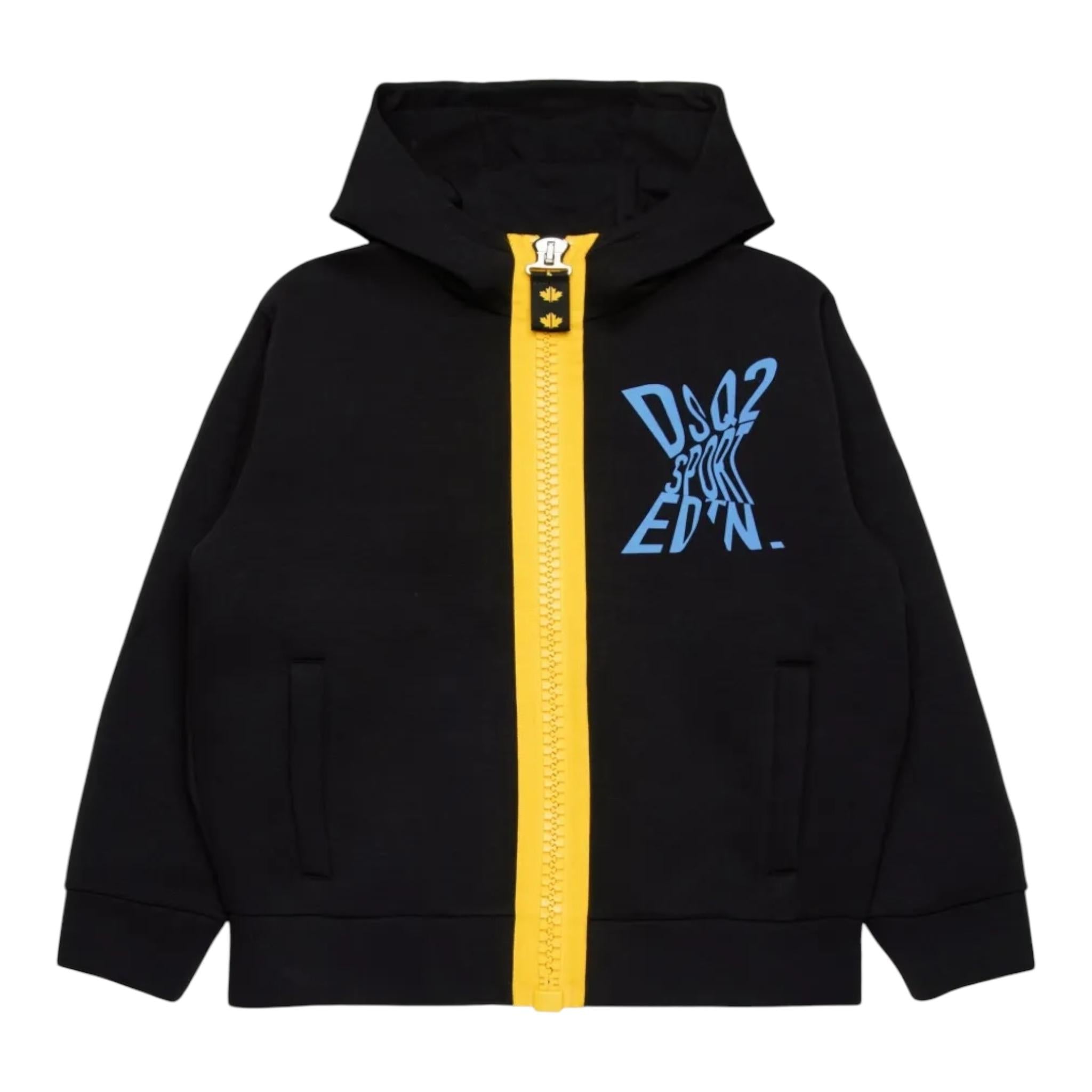 DSQUARED2 felpa tinta unita con zip e cappuccio Nero per Bambino DQ2528 NERO DSQUARED2 