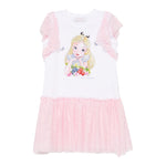 Monnalisa Abito Bicolore con Stampa E Brillantini per Bambina 19E918 BIANCO/ROSA MONNALISA 