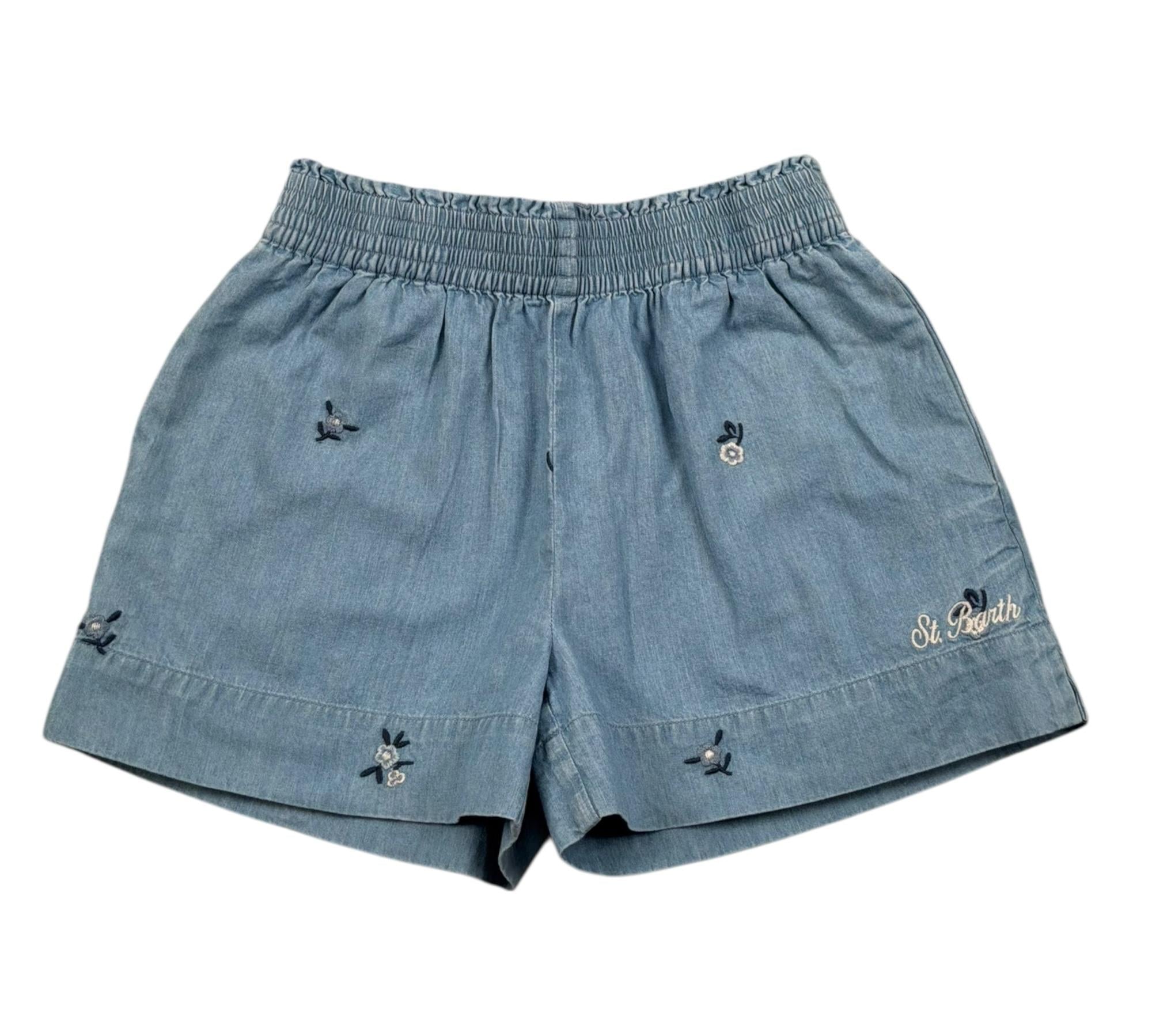 Saint Barth Short In Denim Tinta Unita con Elastico In Vita per Bambina CHAMBRAY AZZURRO SAINT BARTH 