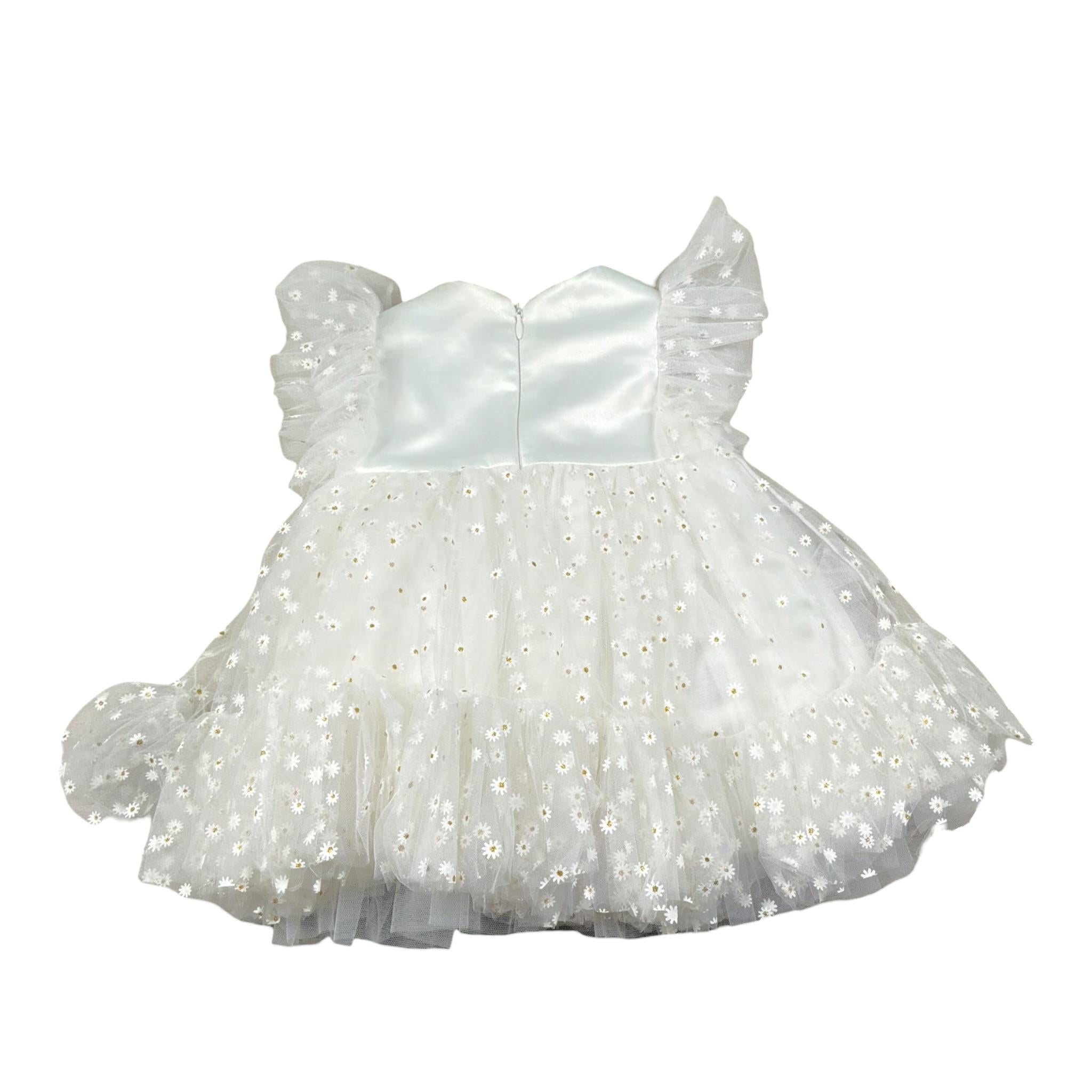 Le Bebe' Abito Cerimonia tinta unita con Tulle E Stampa Bianco per Neonata LBG5177 BIANCO LE BEBE' 