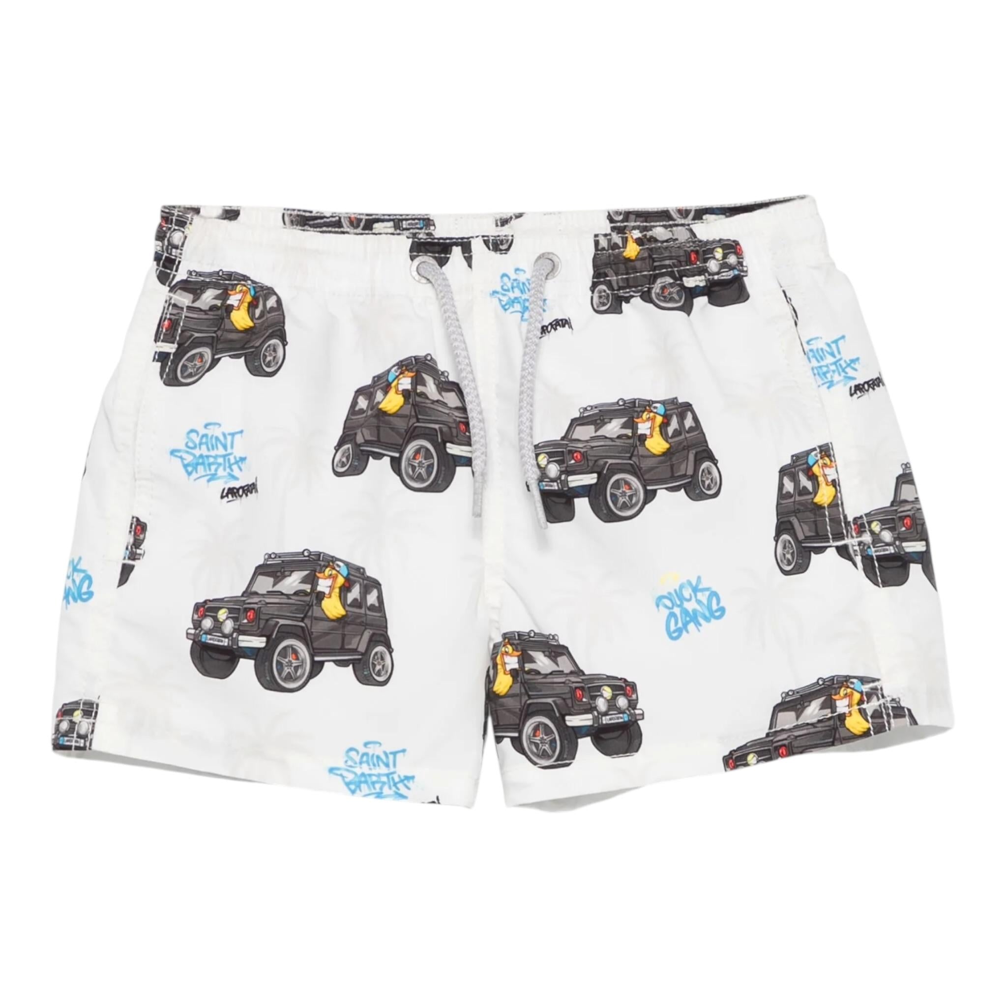 Saint Barth Costume Modello Boxer Tinta Unita con Fantasia Macchine per Neonato JEAN001 BIANCO SAINT BARTH 