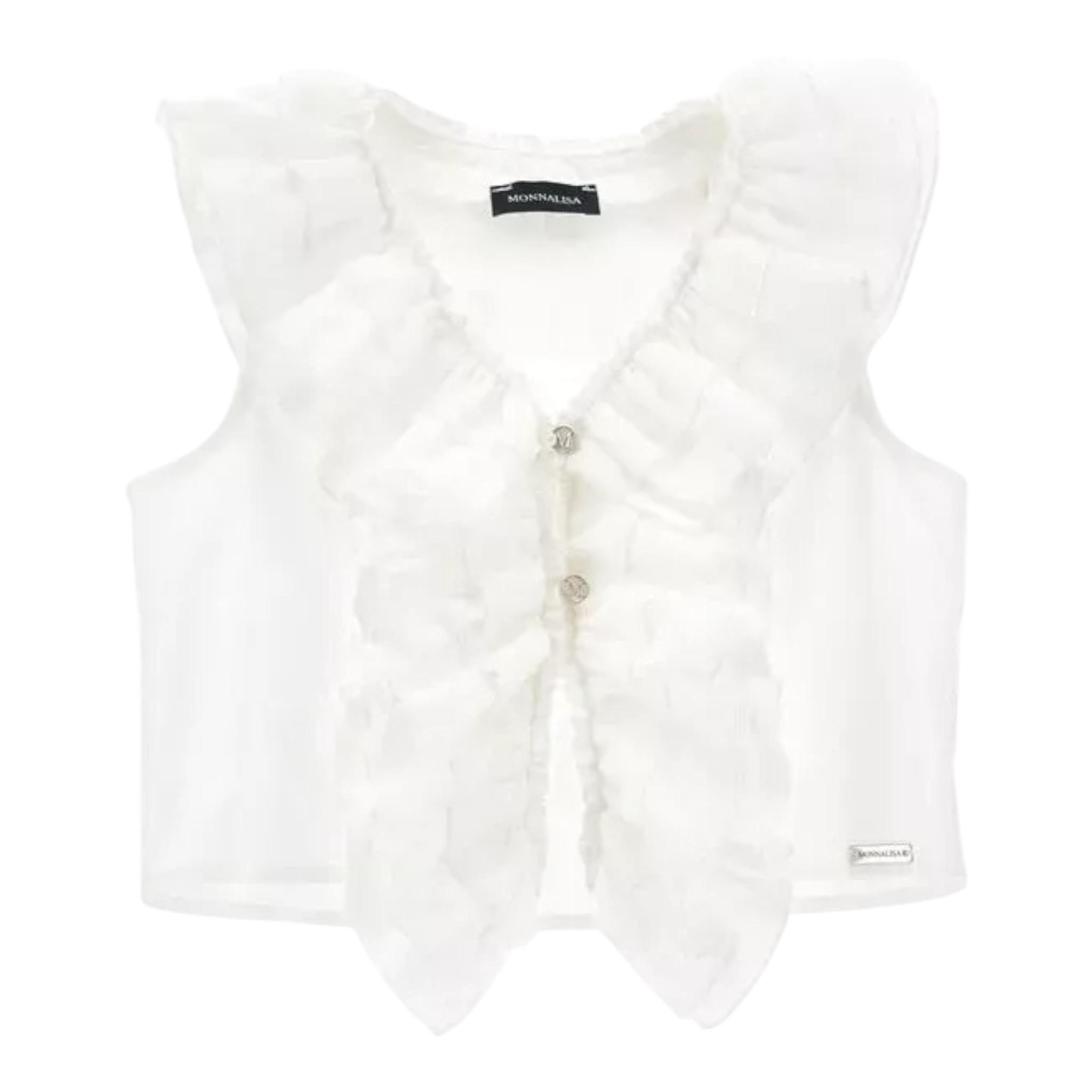 Monnalisa Camicia Giromanica Tinta Unita con Rouches per Bambina 41E302 BIANCO MONNALISA 