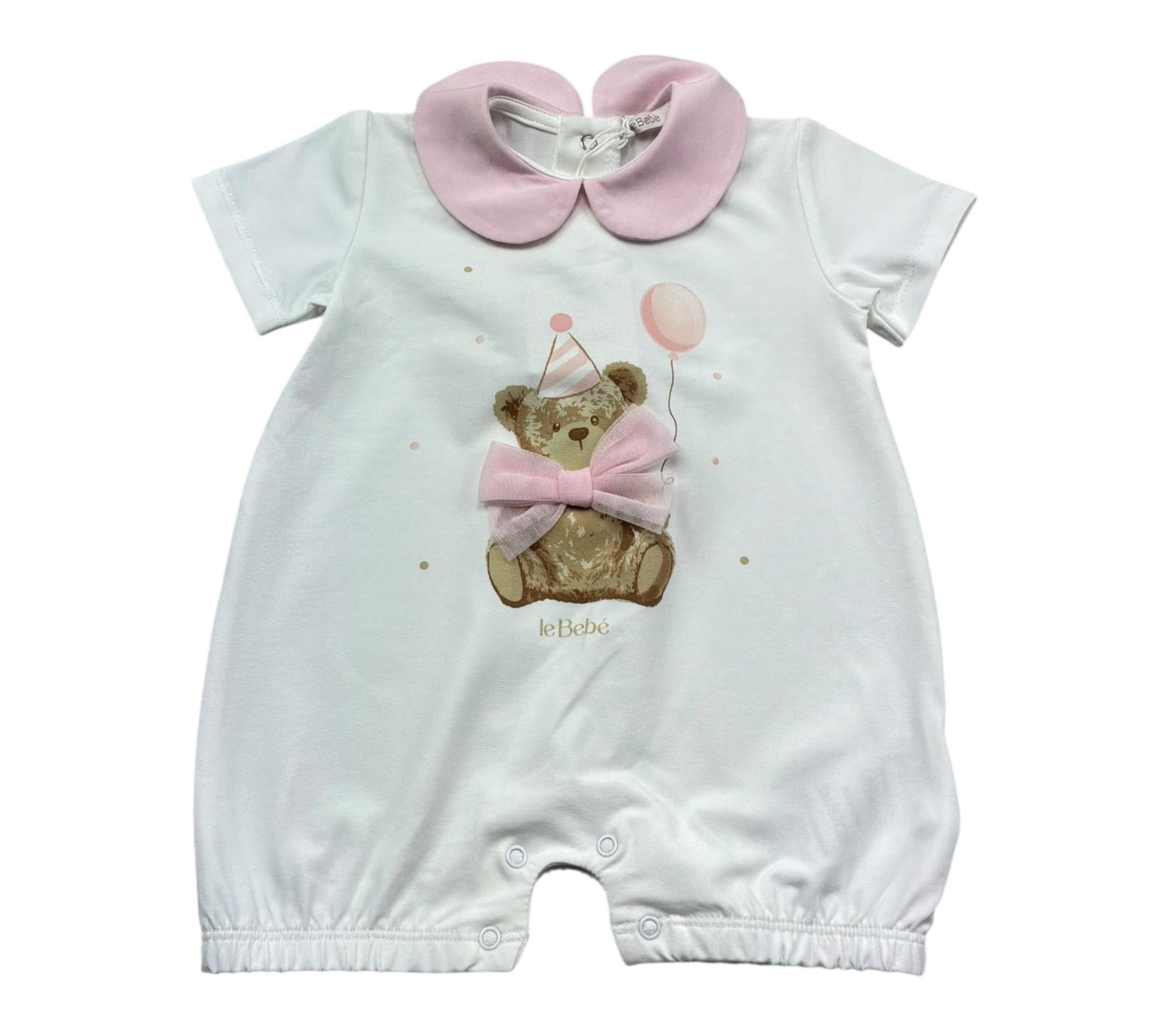 Le Bebe Pagliaccetto Mezza Manica Tinta Unita con Stampa per Neonata LBG6261 BIANCO LE BEBE 