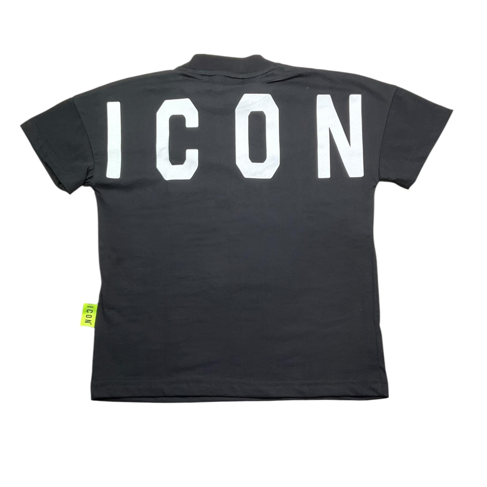 Icon T-Shirt Tinta Unita Mezzo Collo con Stampa per Bambino IBKS058402 NERO ICON 