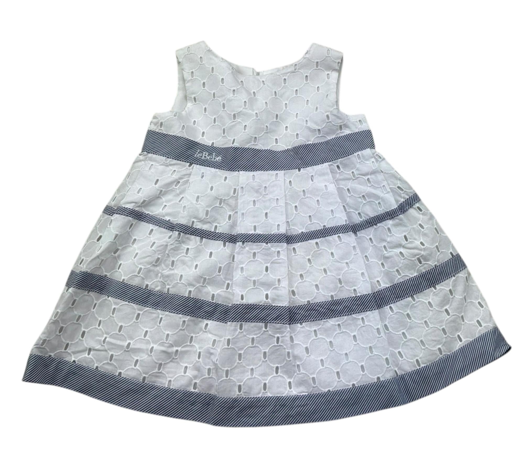 Le Bebe Abito Giromanica Tinta Unita con Ricami per Neonata LBG0692 BIANCO LE BEBE 