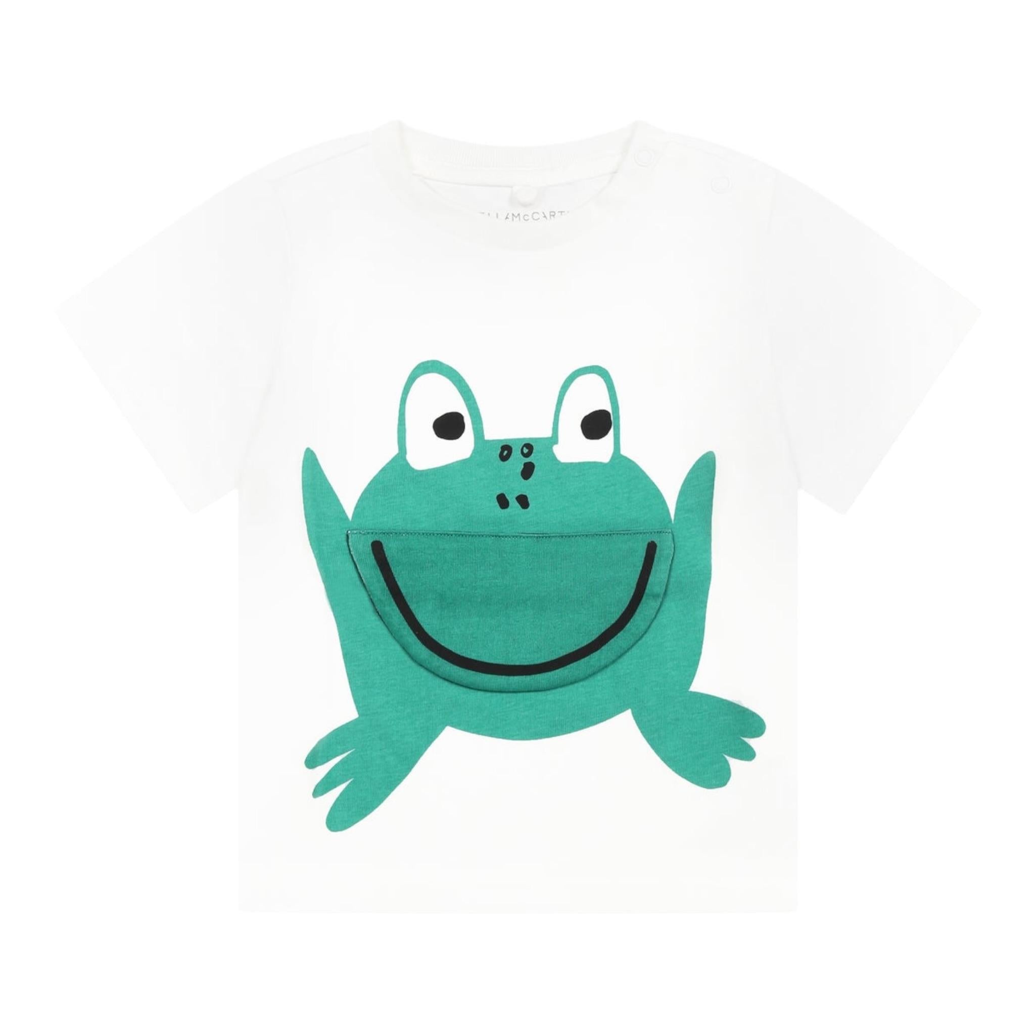 Stella Mccartney T-Shirt Girocollo Tinta Unita con Stampe Rana per Bambino TW8541J BIANCO STELLA McCARTNEY 