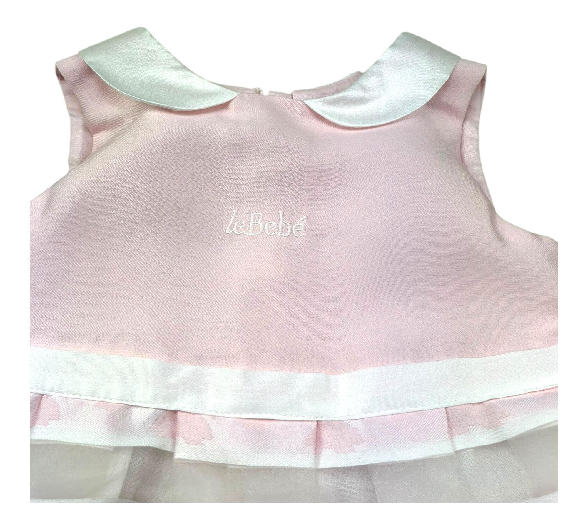 Le Bebe Abito Giromanica Tinta Unitacon Ricami Logo per Bambina LBG0758 ROSA LE BEBE 