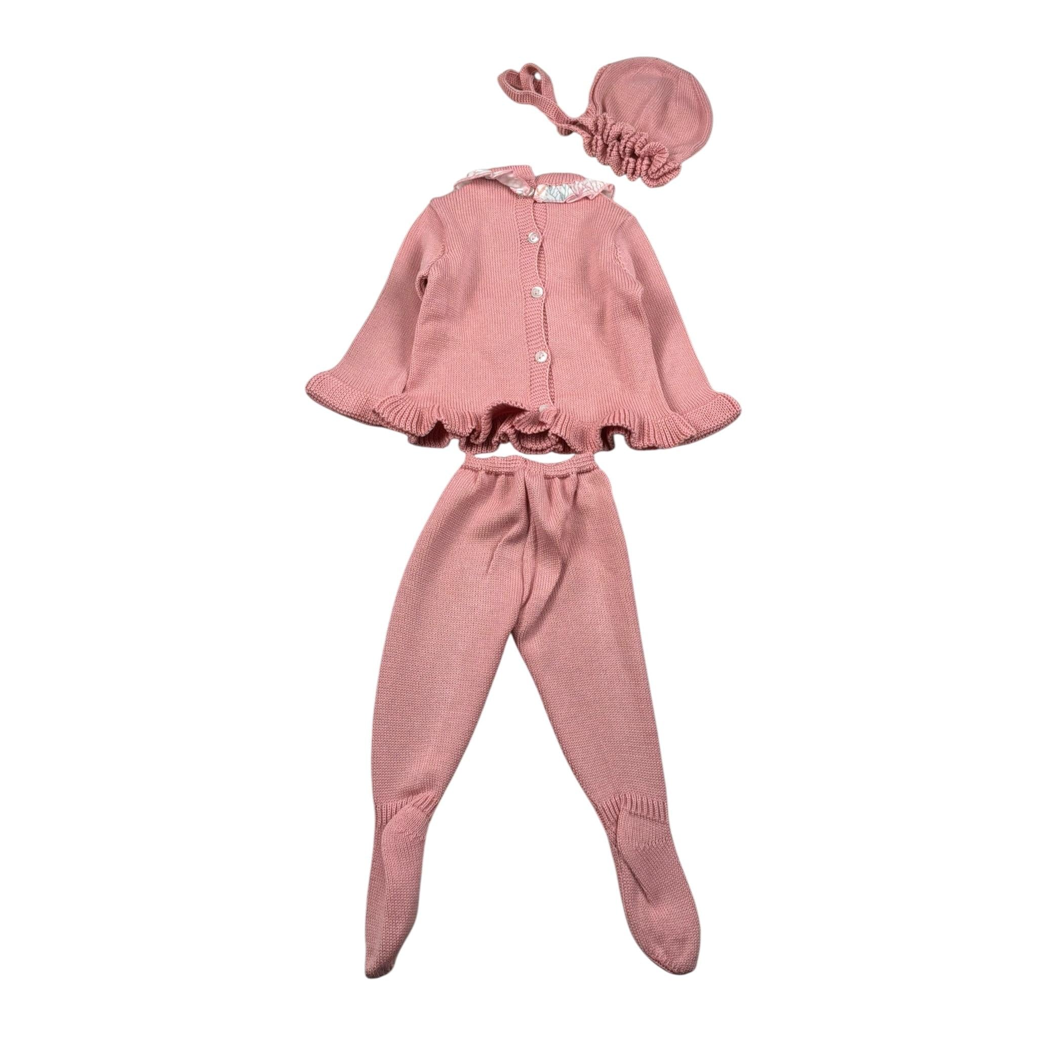 Juliana Completo tinta unita 3 Pezzi Maglia-Ghettina-Cappello Rosa per Neonata 24031 ROSA JULIANA 