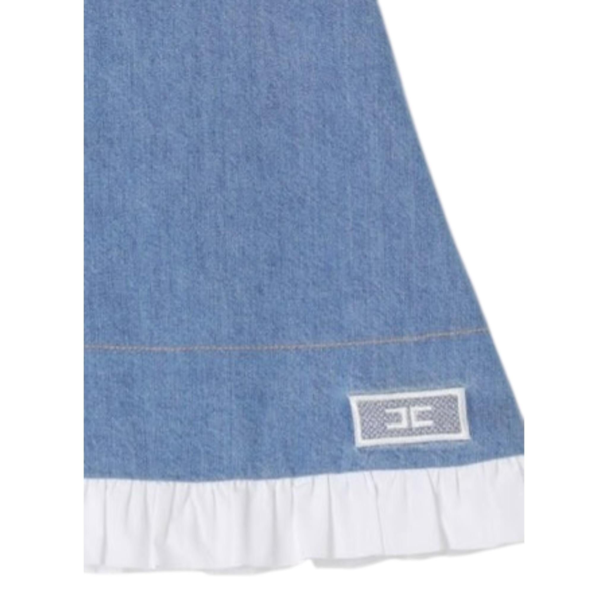 Elisabetta Franchi Abito In Denim Giromanica Tinta Unita per Bambina EGAB192X AZZURRO ELISABETTA FRANCHI 