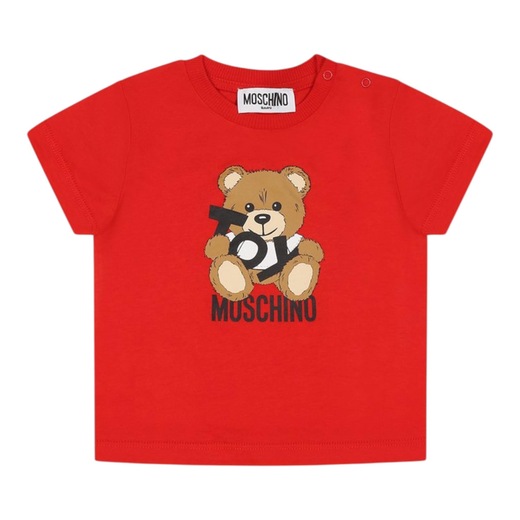 Moschino T-Shirt Girocollo Tinta Unita con Orso per Neonato MNM047XXXX ROSSO MOSCHINO 