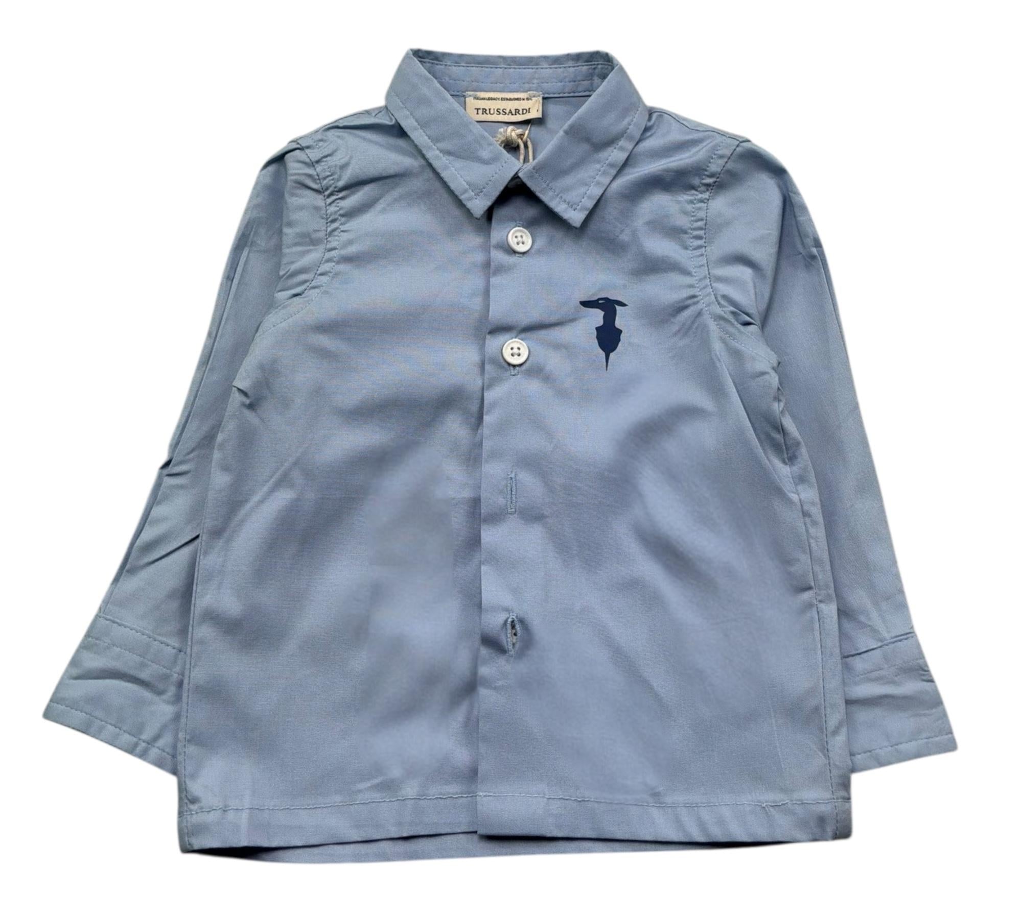 Trussardi Camicia Manica Lunga Tinta Unita con Logo per Neonato TIP26005CA AZZURRO TRUSSARDI 