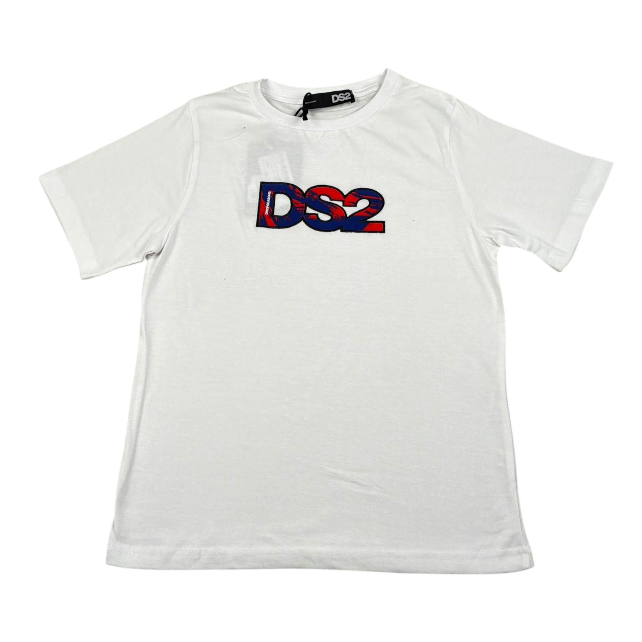 Dropseason2 T-Shirt Girocollo Tinta Unita con Stampa per Bambino SS25KB209 BIANCO DROPSEASON2 