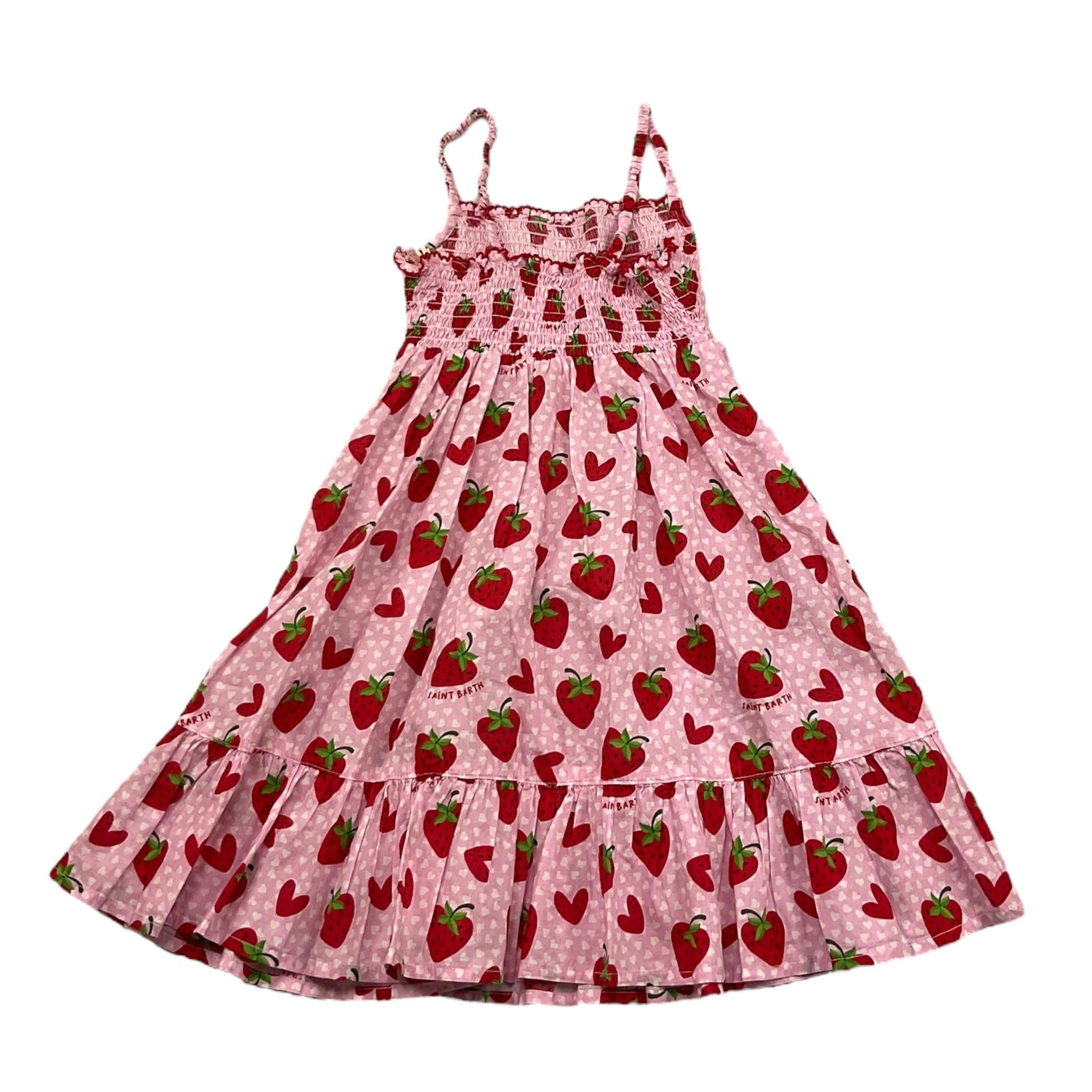 Saint Barth Abito Bretelline Tinta Unita Stampa Fragole per Bambina MKI0001 ROSA SAINT BARTH 