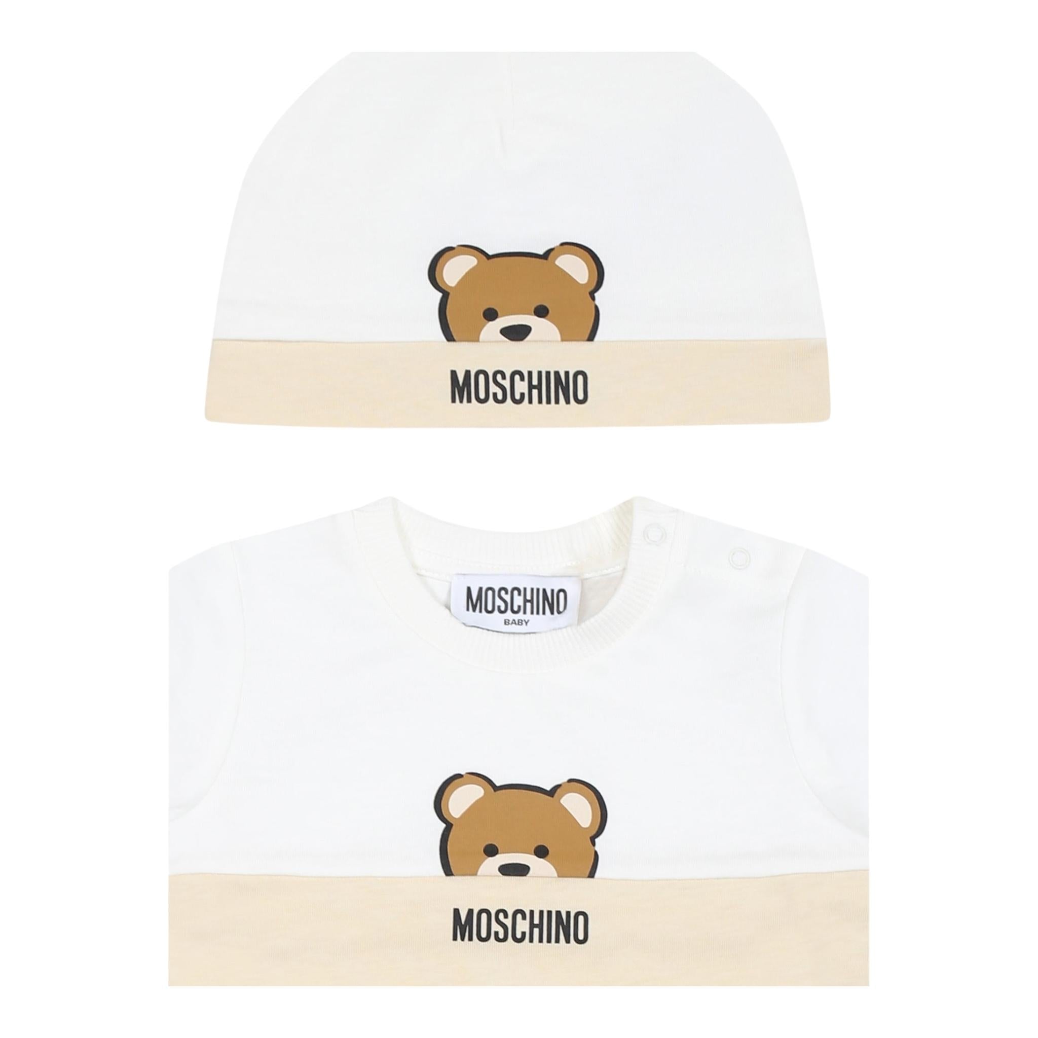 Moschino Set Pagliaccetto-Cappello Bicolore per Neonata MUY07E BIANCO/BEIGE MOSCHINO 