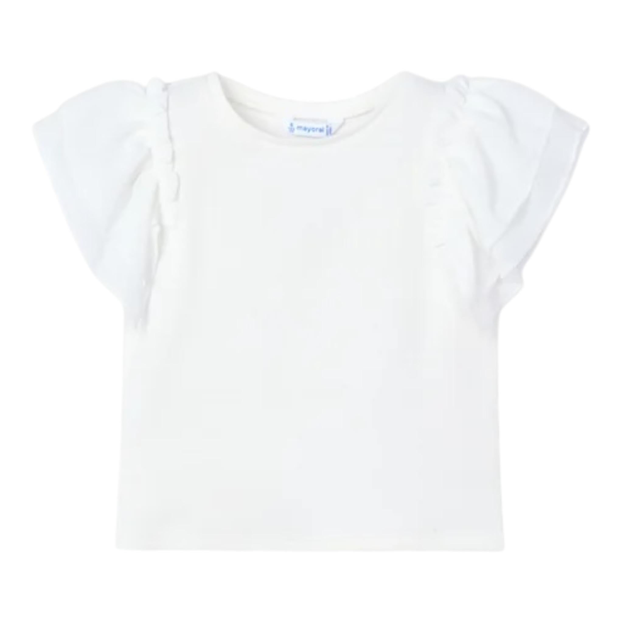 Mayoral T-Shirt Girocollo Tinta Unita con Balze per Bambina 3013 BIANCO MAYORAL 