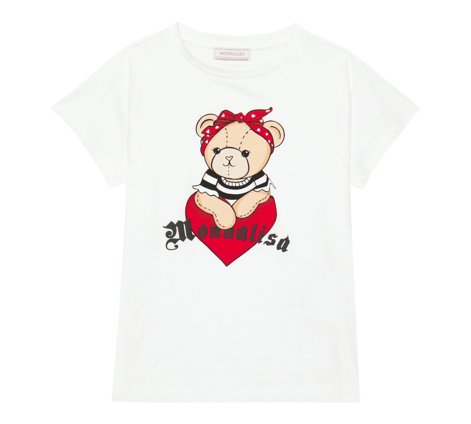 Monnalisa T-Shirt Girocollo Tinta Unita con Orsi per Bambina 119615 BIANCO MONNALISA 