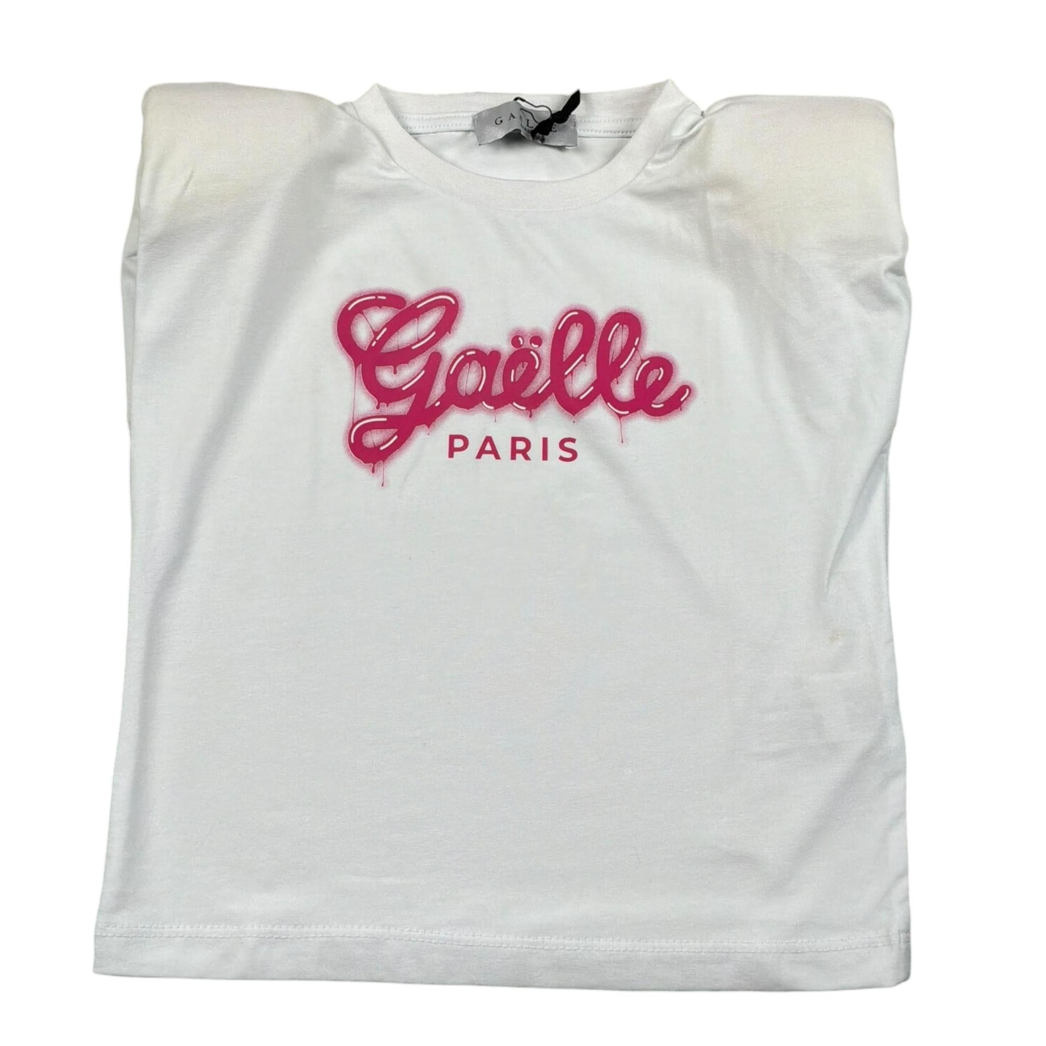 Gaelle T-Shirt Girocollo Tinta Unita con Logo per Bambina 2746MY00004 BIANCO/FUXIA GAELLE 