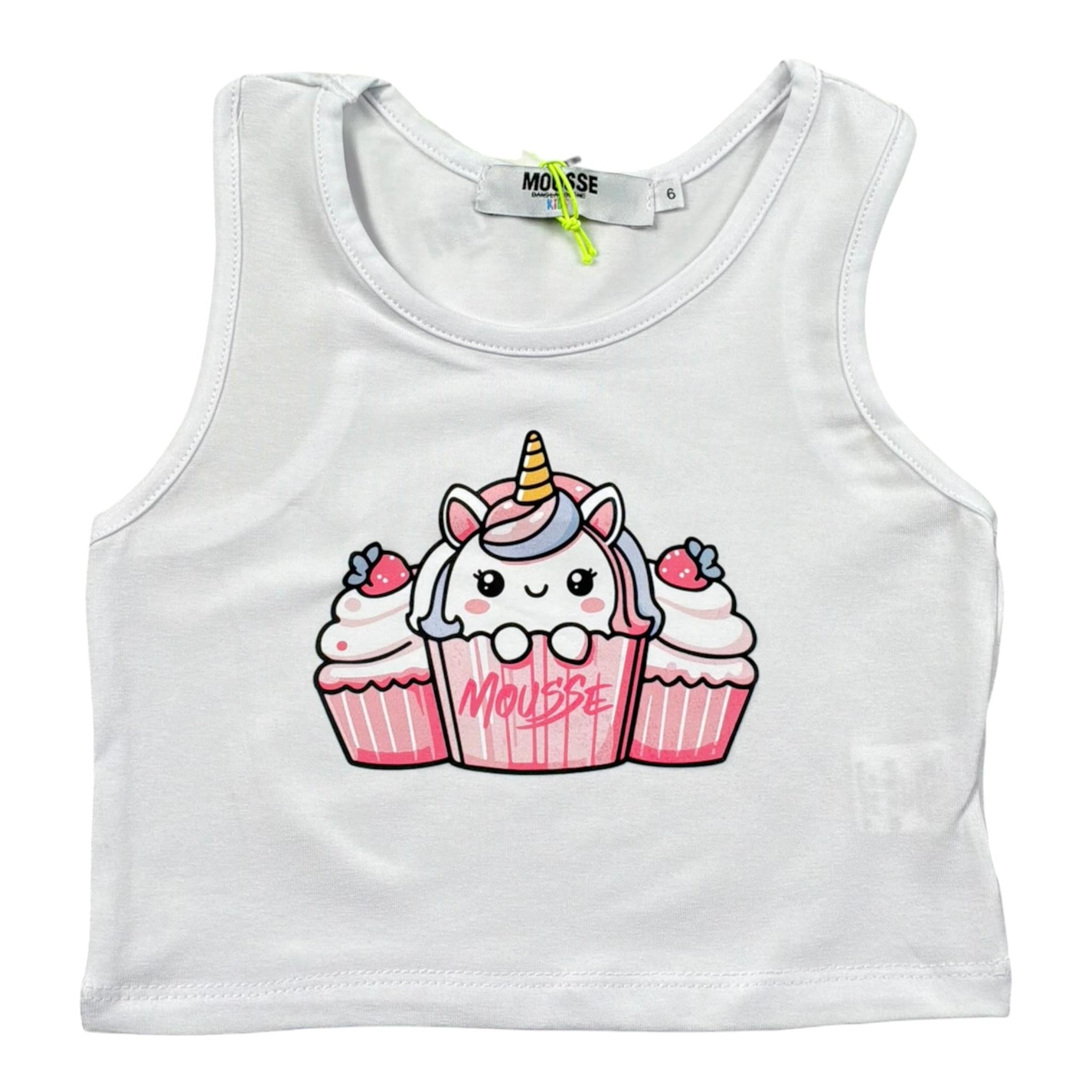 Mousse Canotta Tinta Unita con Stampa per Bambina UNILEOOOJ BIANCO MOUSSE 