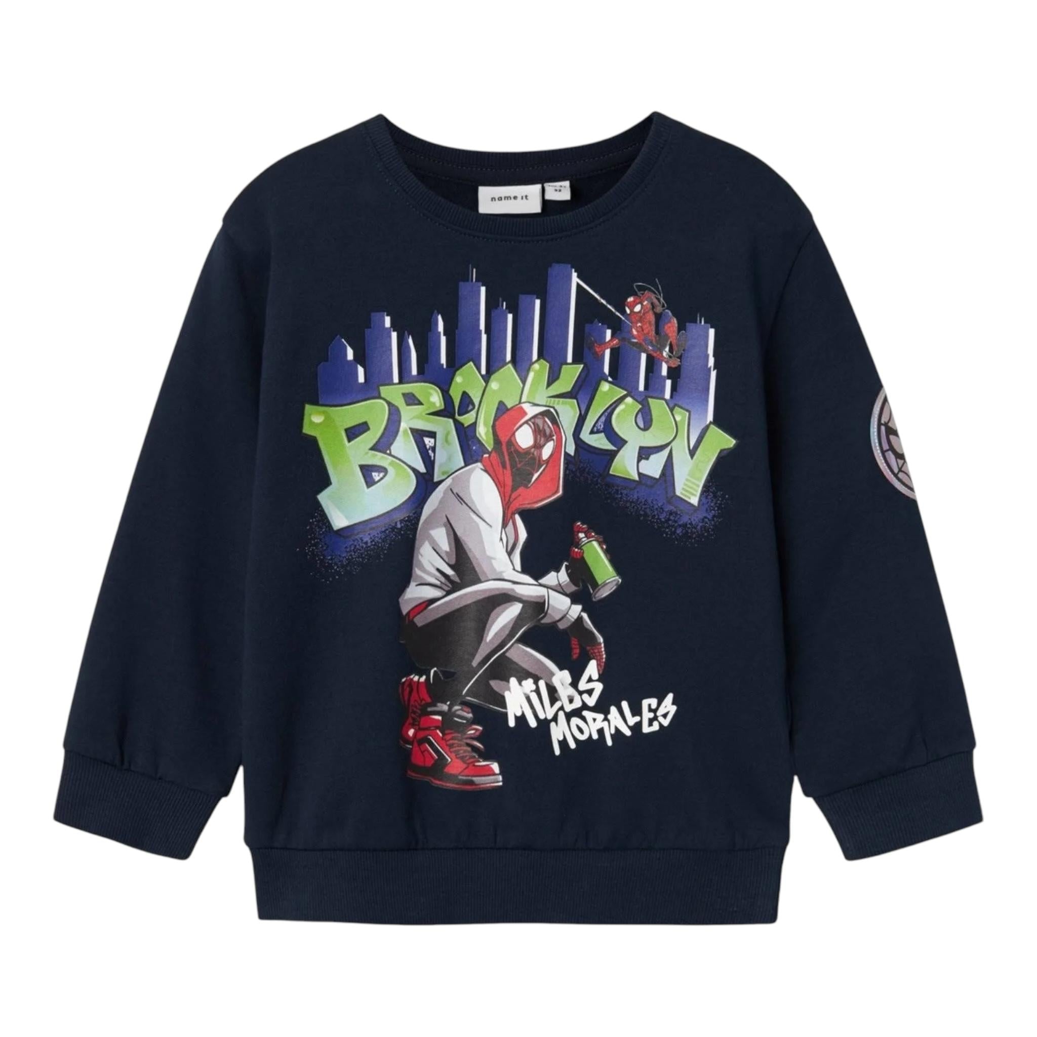 NAME.IT felpa chiusa girocollo tinta unita con stampa in contrasto Blu per Neonato 13236309 BLU NAME.IT 