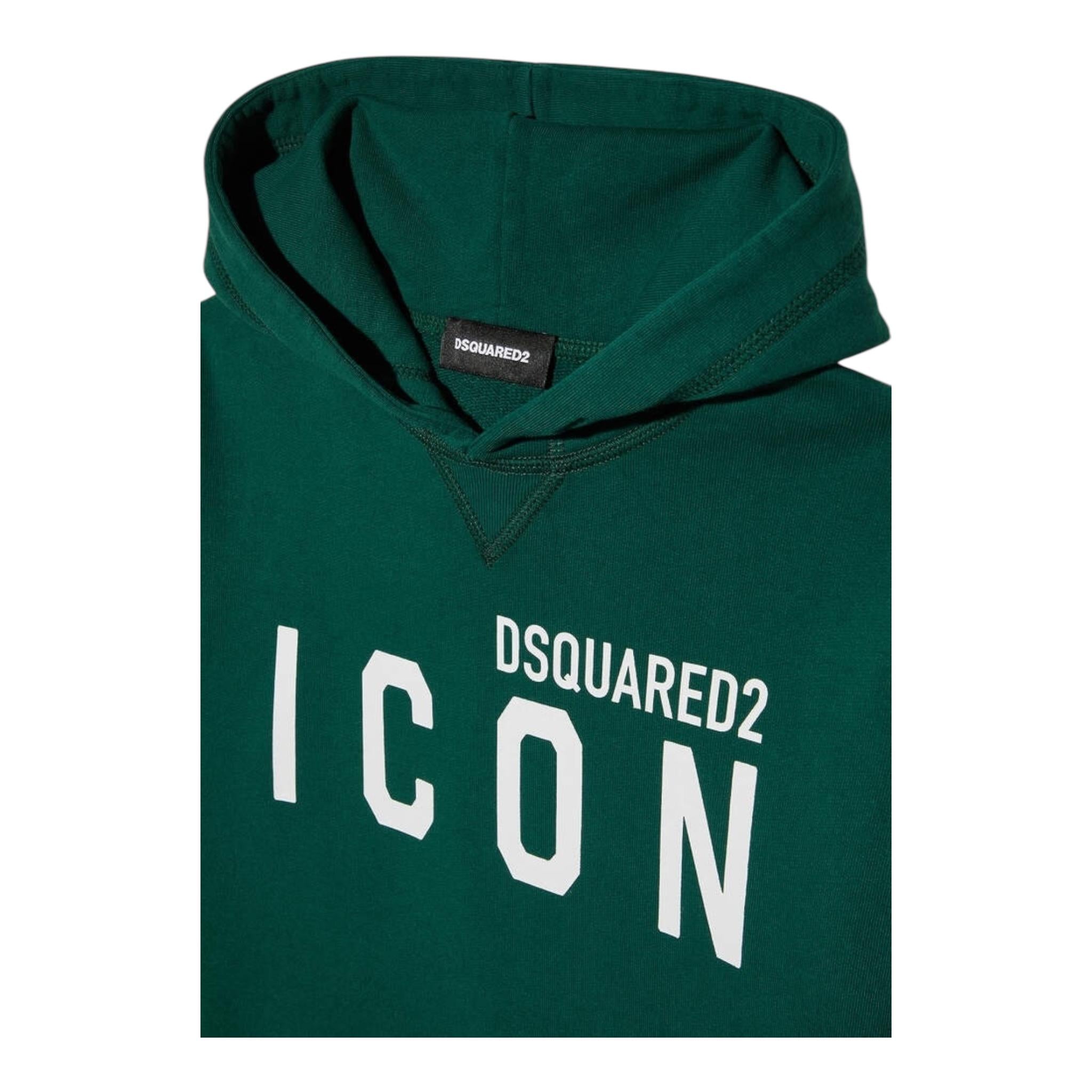 DSQUARED2 felpa tinta unita con cappuccio e stampa Verde per Bambino DQ1378 VERDE DSQUARED2 