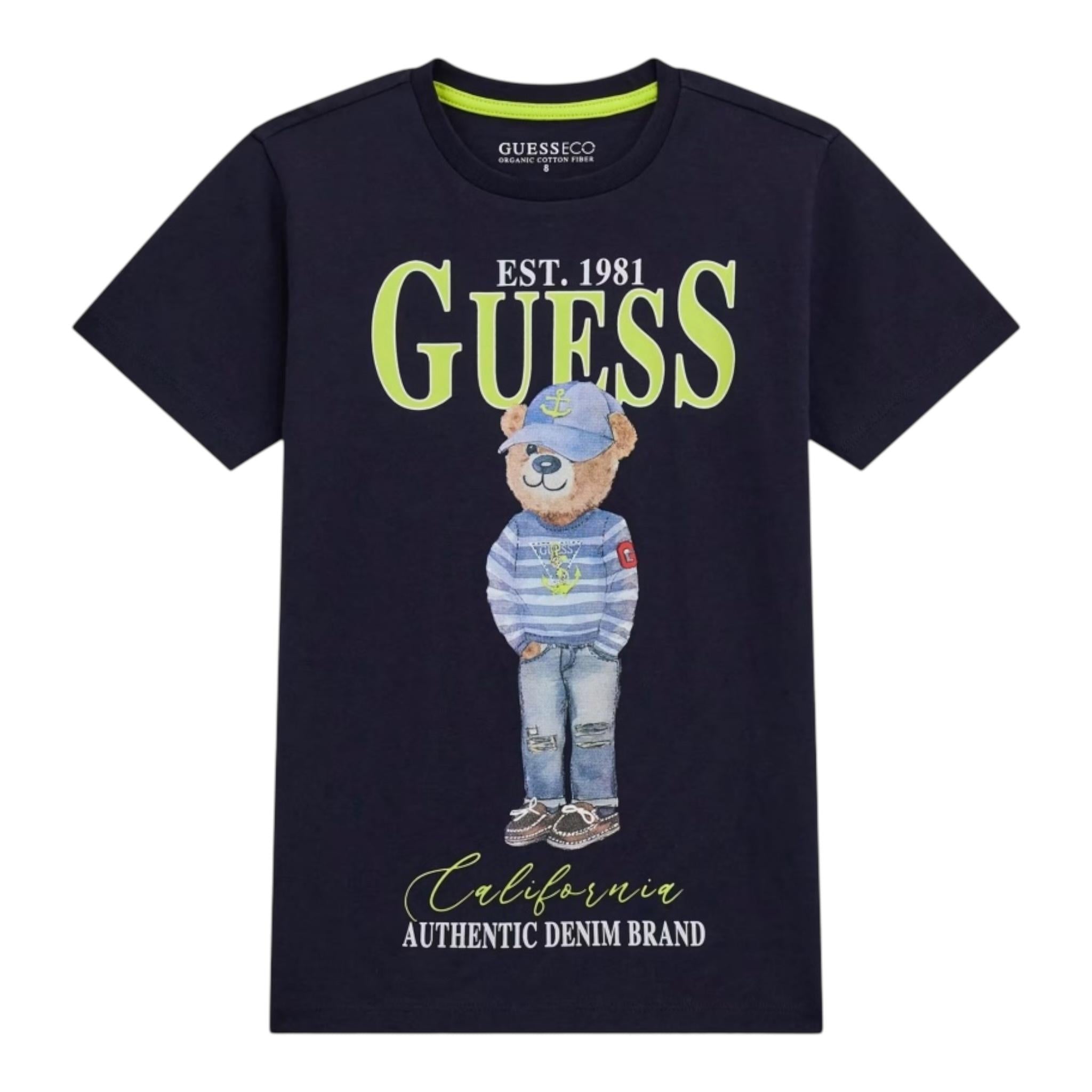 Guess T-Shirt Girocollo Tinta Unita con Stampa per Bambino L5RI17K8HM4 BLU GUESS 