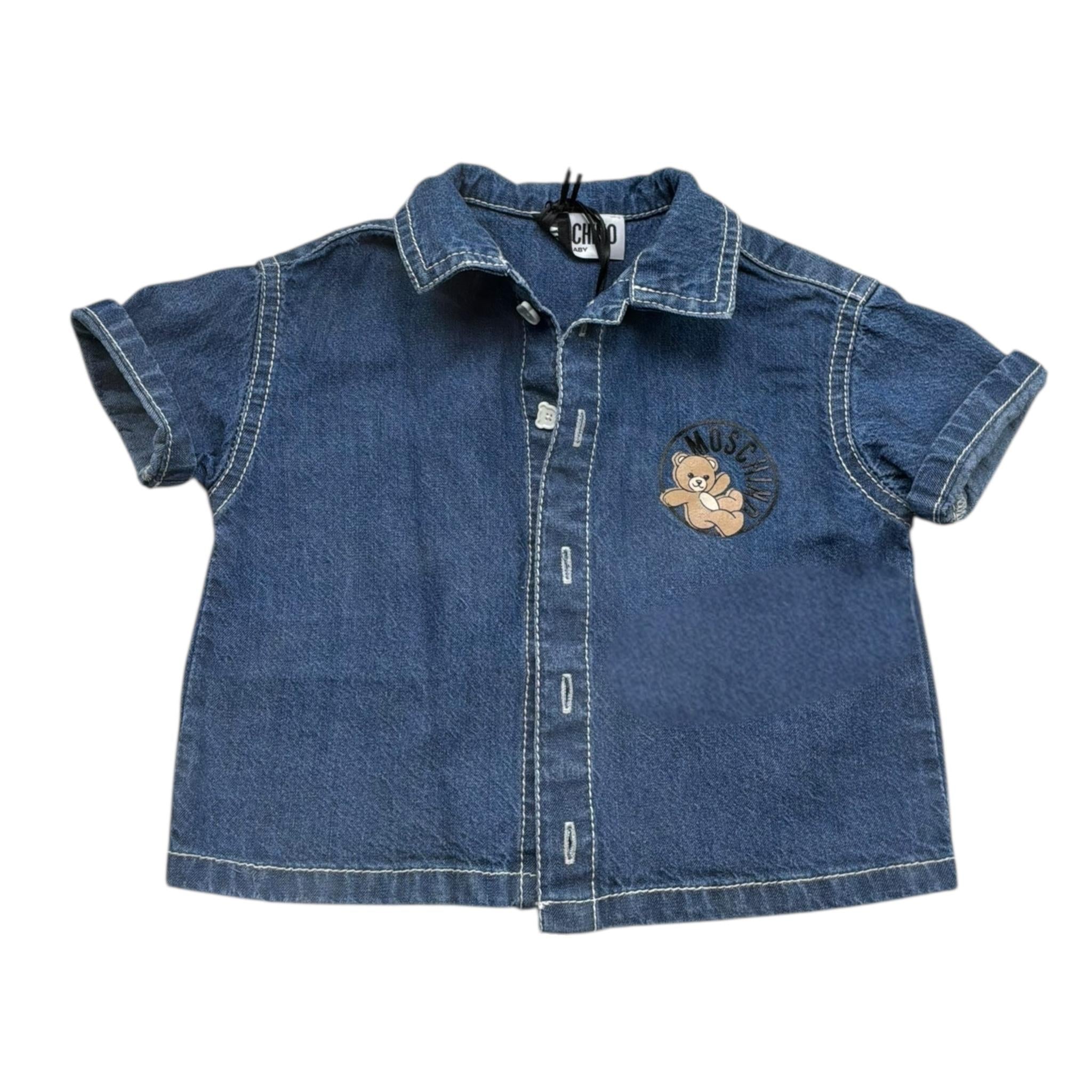 Moschino Camicia In Denim Mezza Manica Tinta Unita per Neonato MUC01K BLU MOSCHINO 