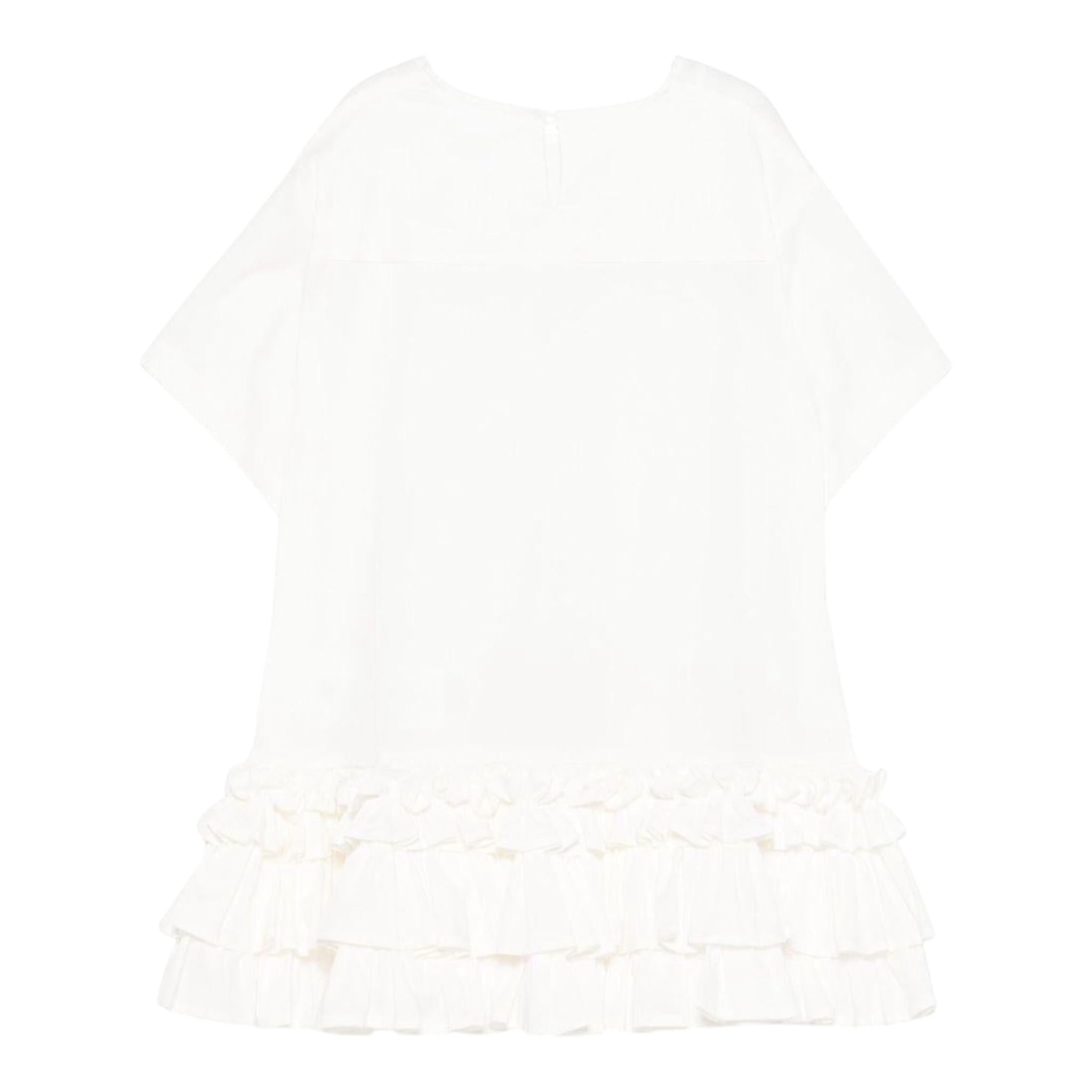 Dou Dou Abito Tinta Unita Mezza Manica con Balze per Bambina DW1A61 BIANCO DOU DOU 