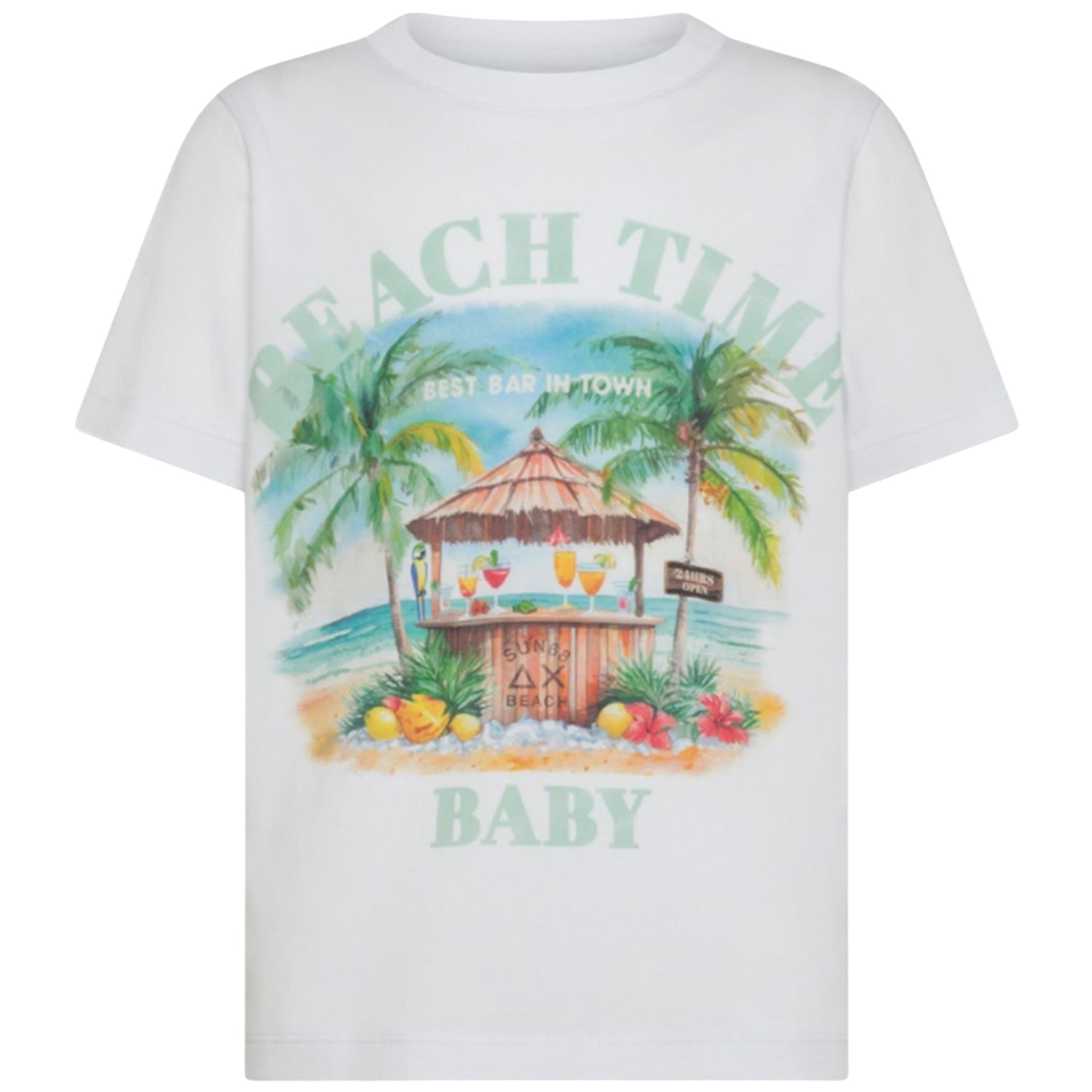 Sun68 T-Shirt Girocollo tinta unita con Stampe Bianco per Bambino T35342 BIANCO SUN68 