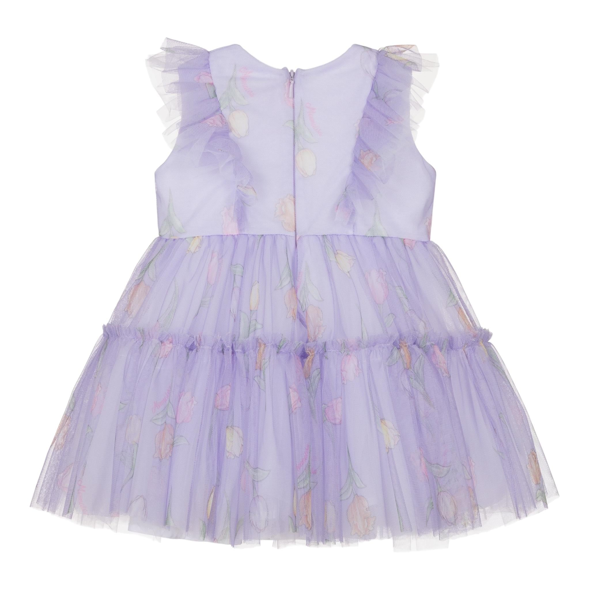 Monnalisa Abito Giromanica Tinta Unita con Tulle per Neonata 31A903 LILLA MONNALISA 