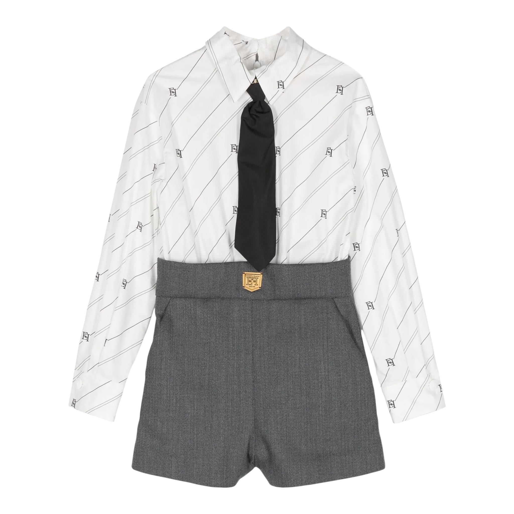ELISABETTA FRANCHI tuta intera bicolore manica lunga con cravatta Bianco/grigio per Bambina EFTA092X BIANCO/GRIGIO ELISABETTA FRANCHI 