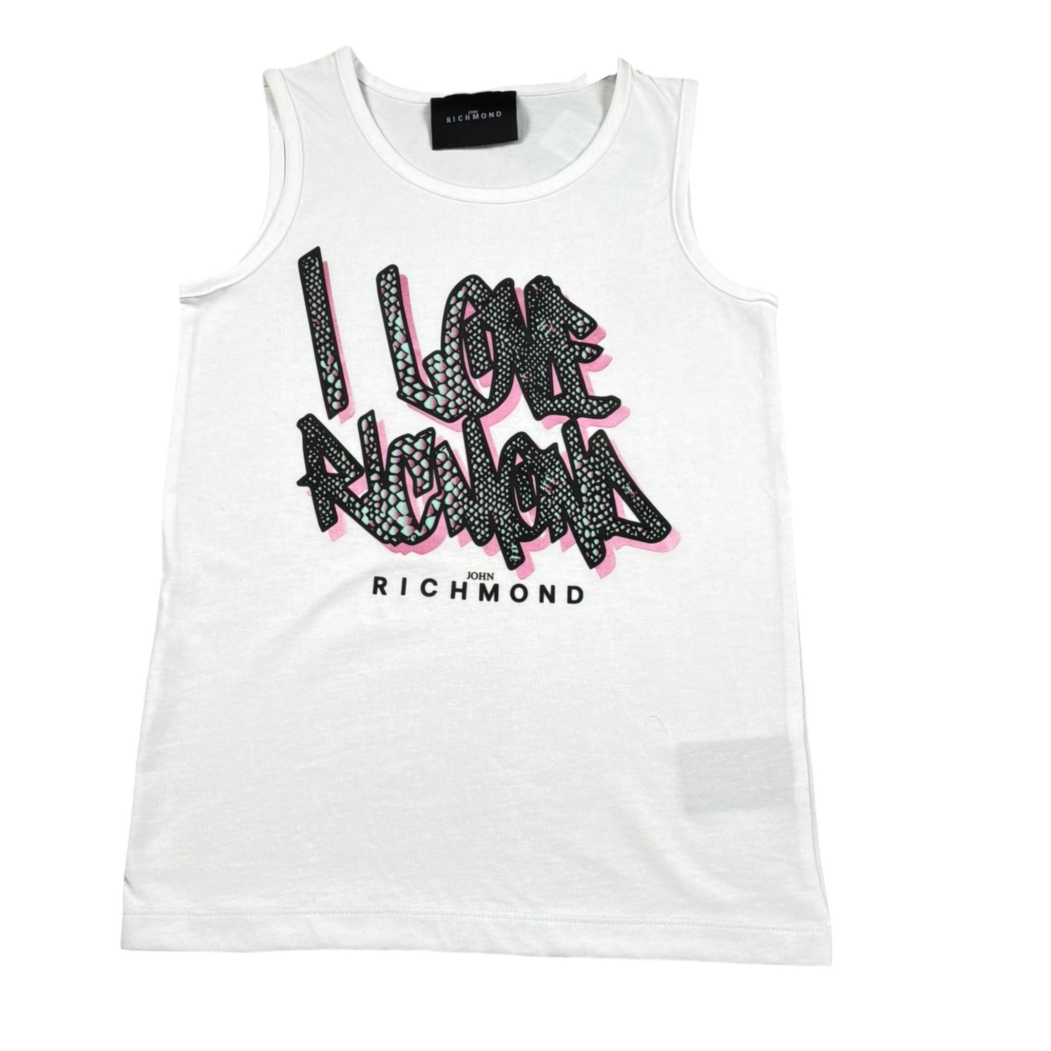 John Richmond Completo 2 Pezzi Canotta Tinta Unita con Stampa-Short per Bambina RGP26120CJ BIANCO JOHN RICHMOND 