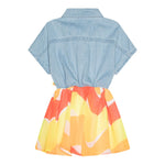 Billieblush Abito Tinta Unita con Gonnellone Multicolor E Denim Giromanica per Bambina U21023 AZZURRO BillIEBLUSH 